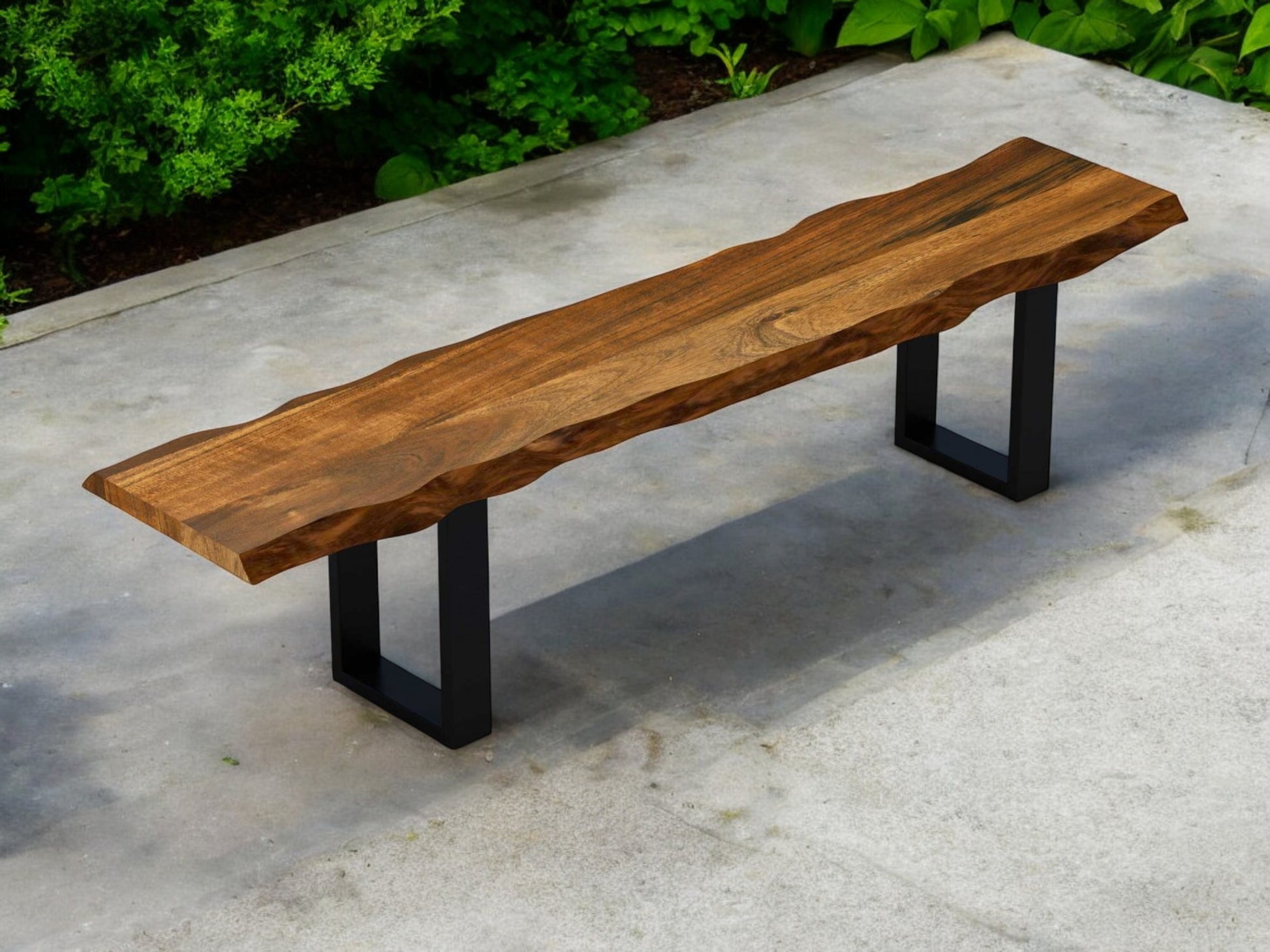 71" Live Edge Acacia Wood Bench With Black Metal Legs-Outdoor Benches-DECOROLALA