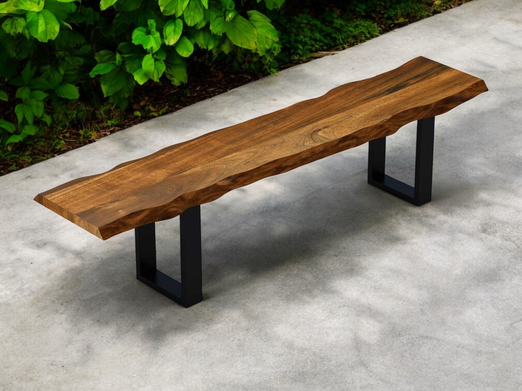 71" Live Edge Acacia Wood Bench With Black Metal Legs-Outdoor Benches-DECOROLALA
