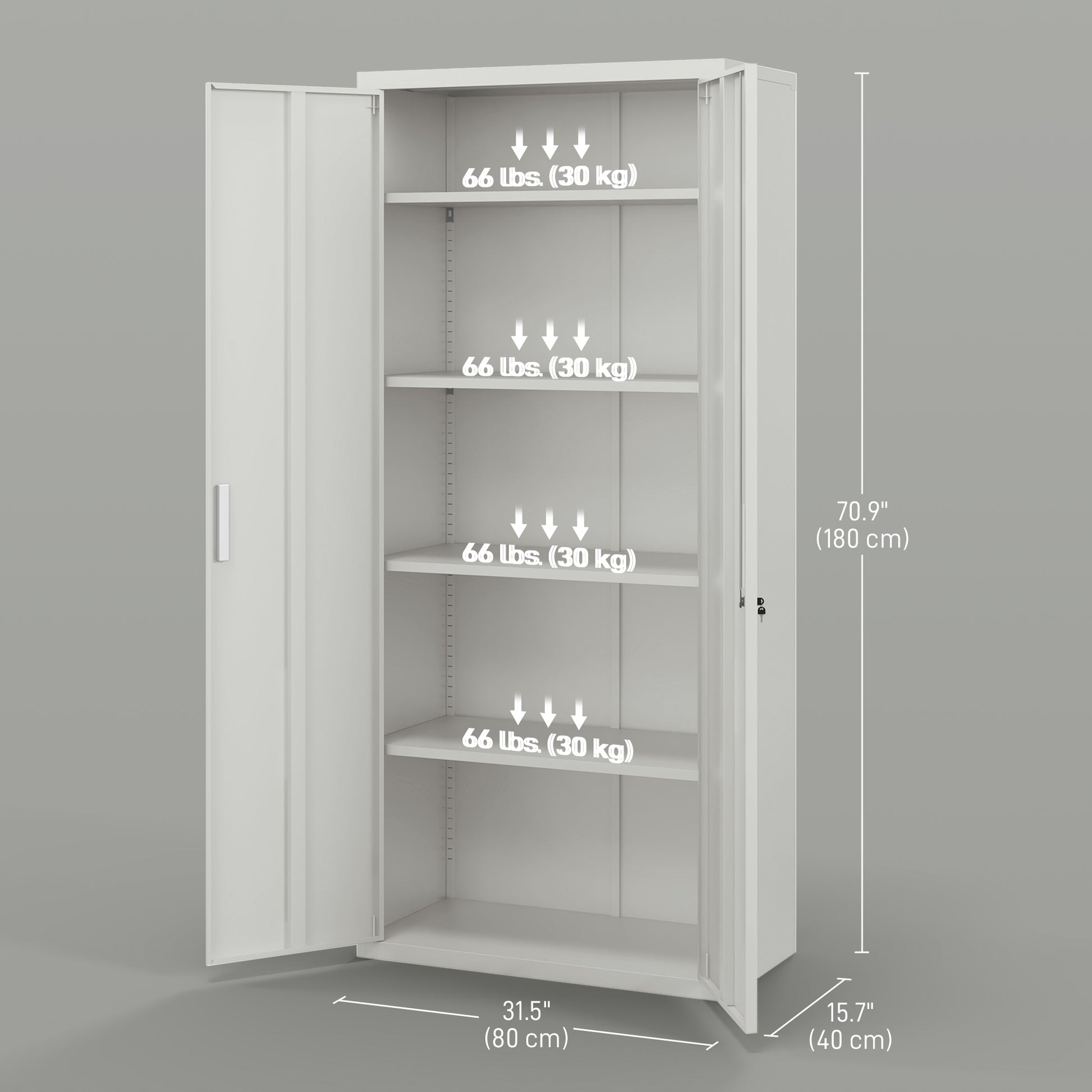 71" Metal Storage Cabinet - 2 Doors 4 Shelves White-DECOROLALA
