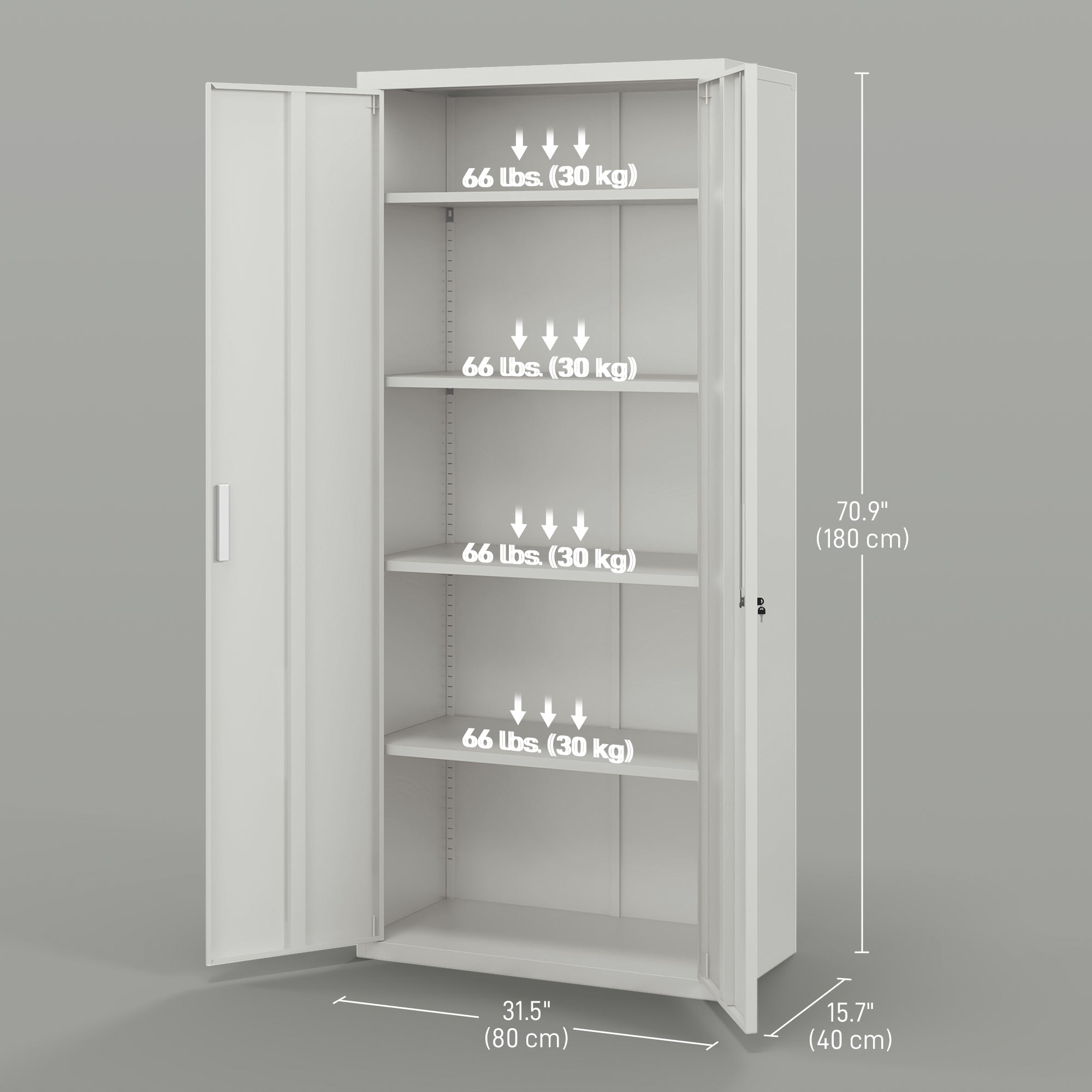 71" Metal Storage Cabinet - 2 Doors 4 Shelves White-DECOROLALA