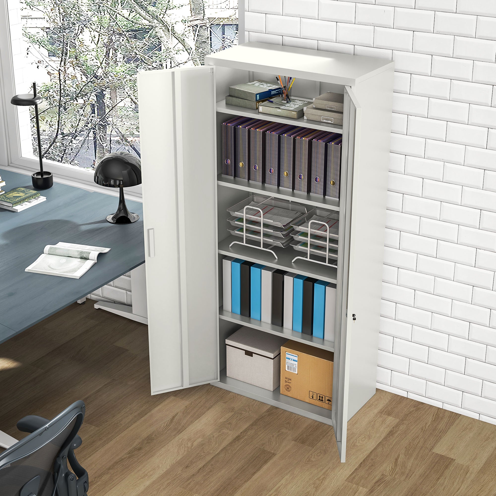 71" Metal Storage Cabinet - 2 Doors 4 Shelves White-DECOROLALA