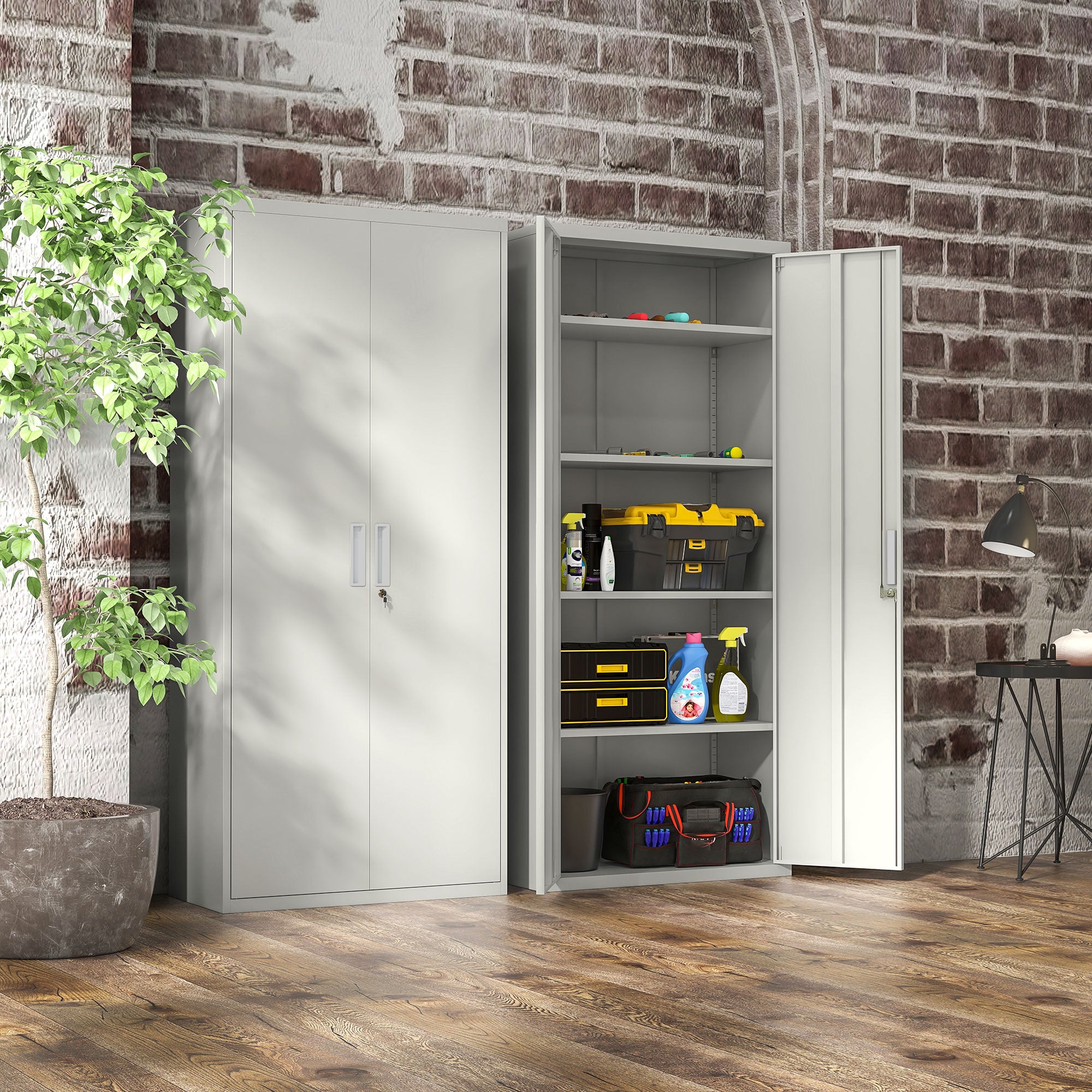 71" Metal Storage Cabinet - 2 Doors 4 Shelves White-DECOROLALA