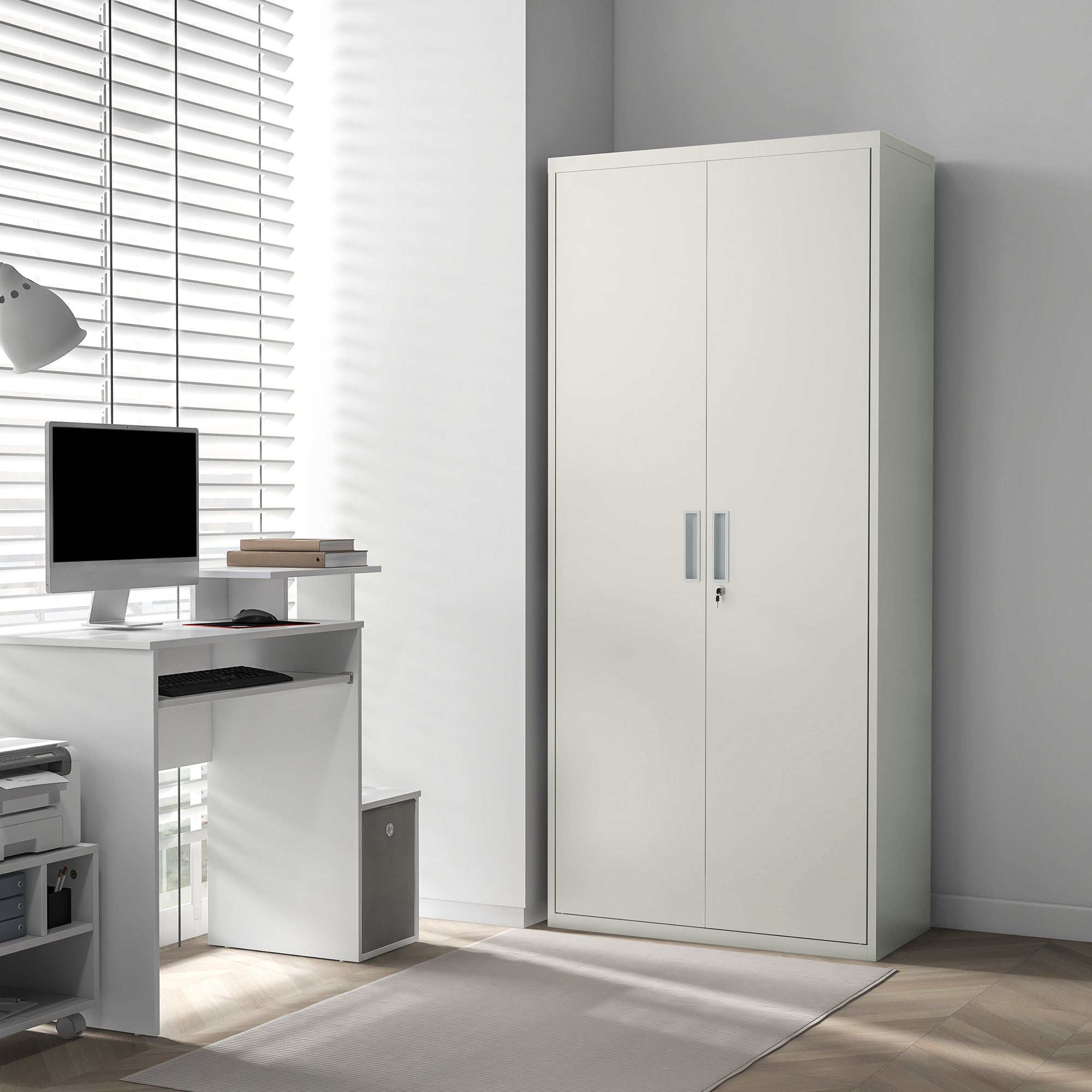 71" Metal Storage Cabinet - 2 Doors 4 Shelves White-DECOROLALA