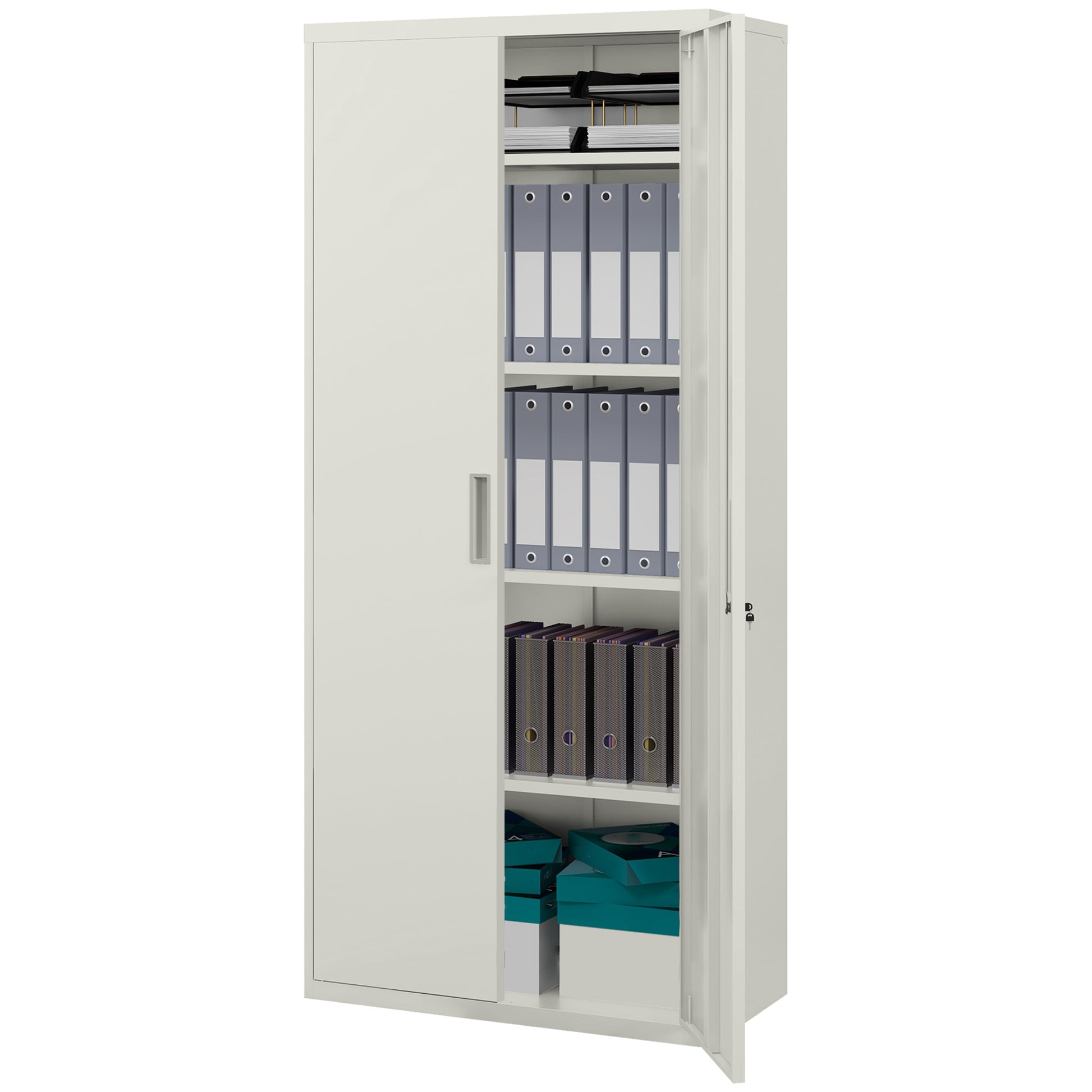 71" Metal Storage Cabinet - 2 Doors 4 Shelves White-DECOROLALA