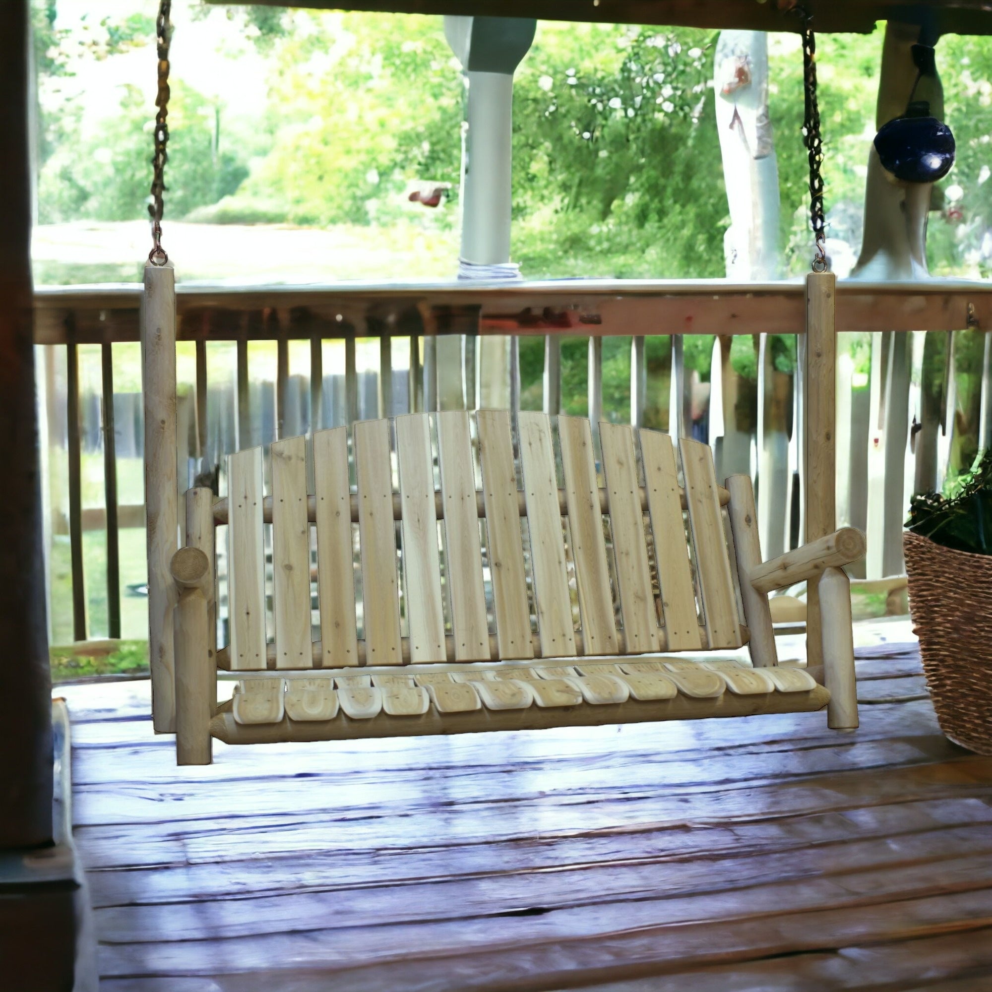 71" Natural Solid Wood Swing Chair-Outdoor Chairs-DECOROLALA