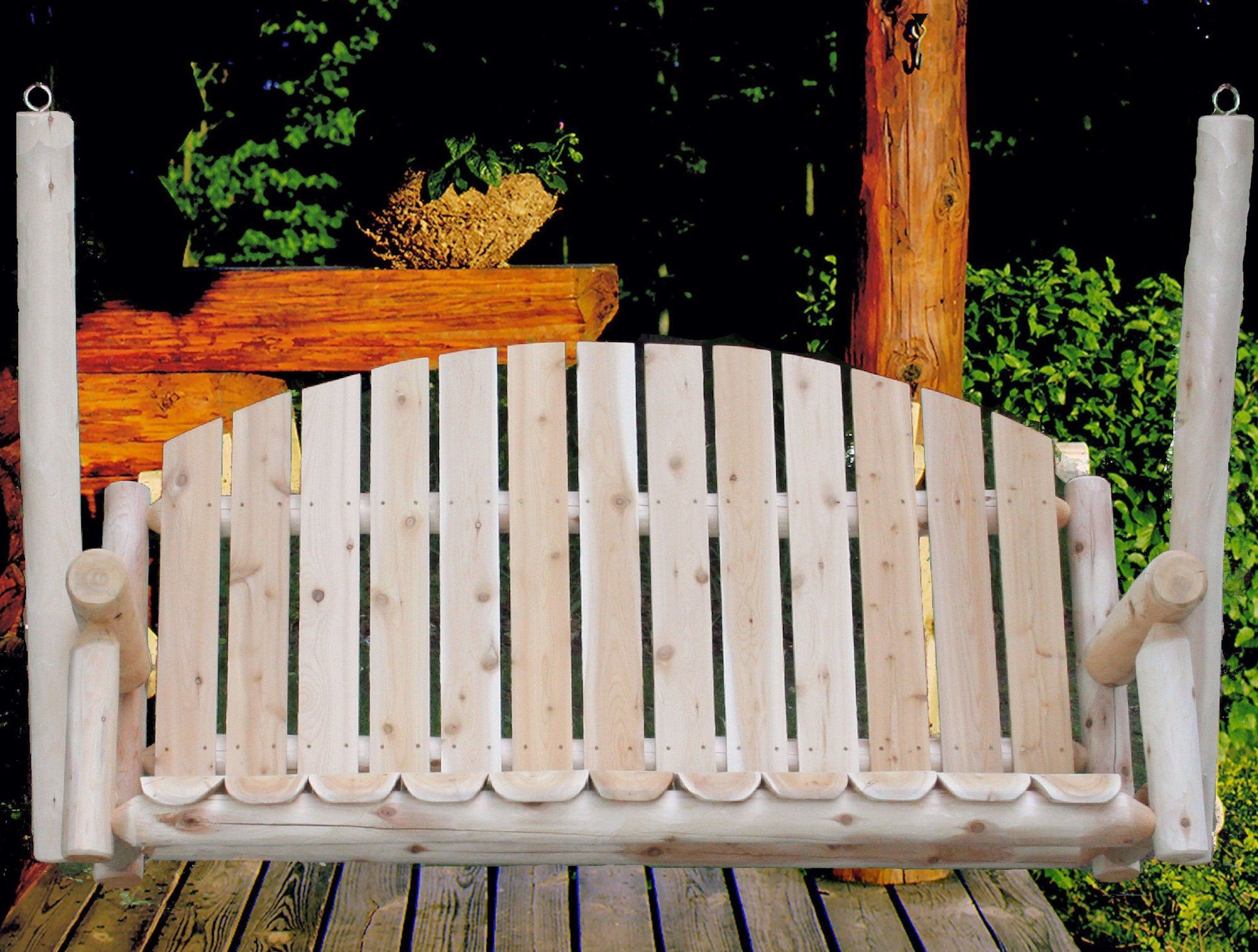 71" Natural Solid Wood Swing Chair-Outdoor Chairs-DECOROLALA