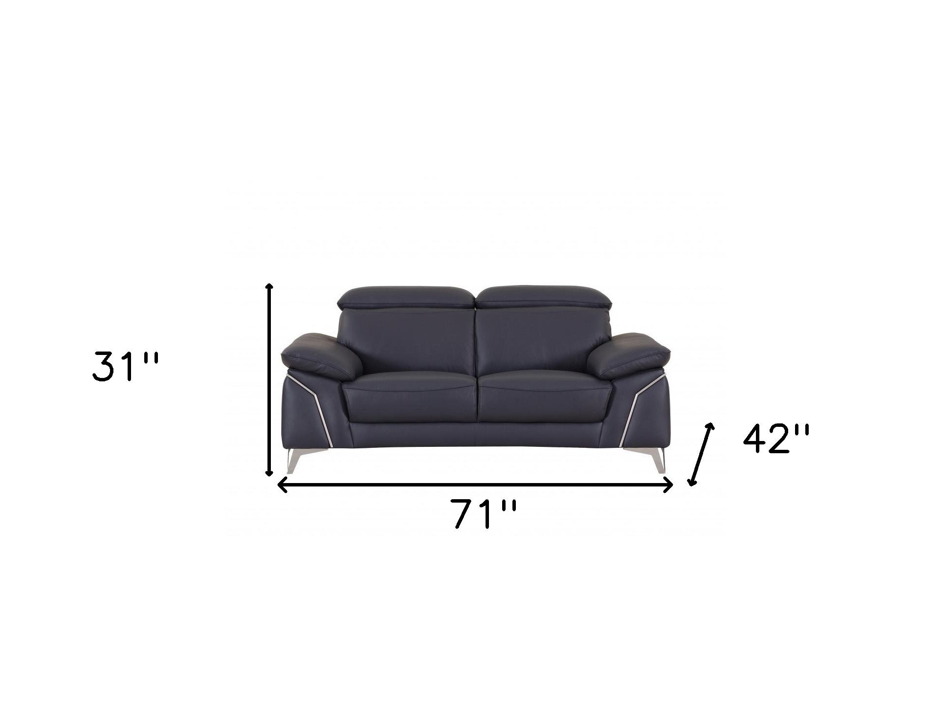 71" Navy Blue And Silver Genuine Leather Loveseat-Love Seats-DECOROLALA