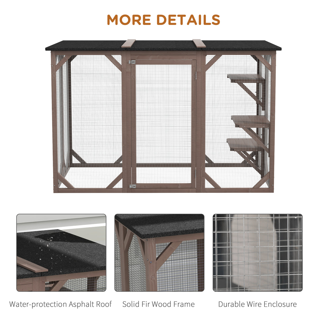 71" Outdoor Catio Enclosure - Wooden Cat Cage with Roof, Brown-Cats-DECOROLALA