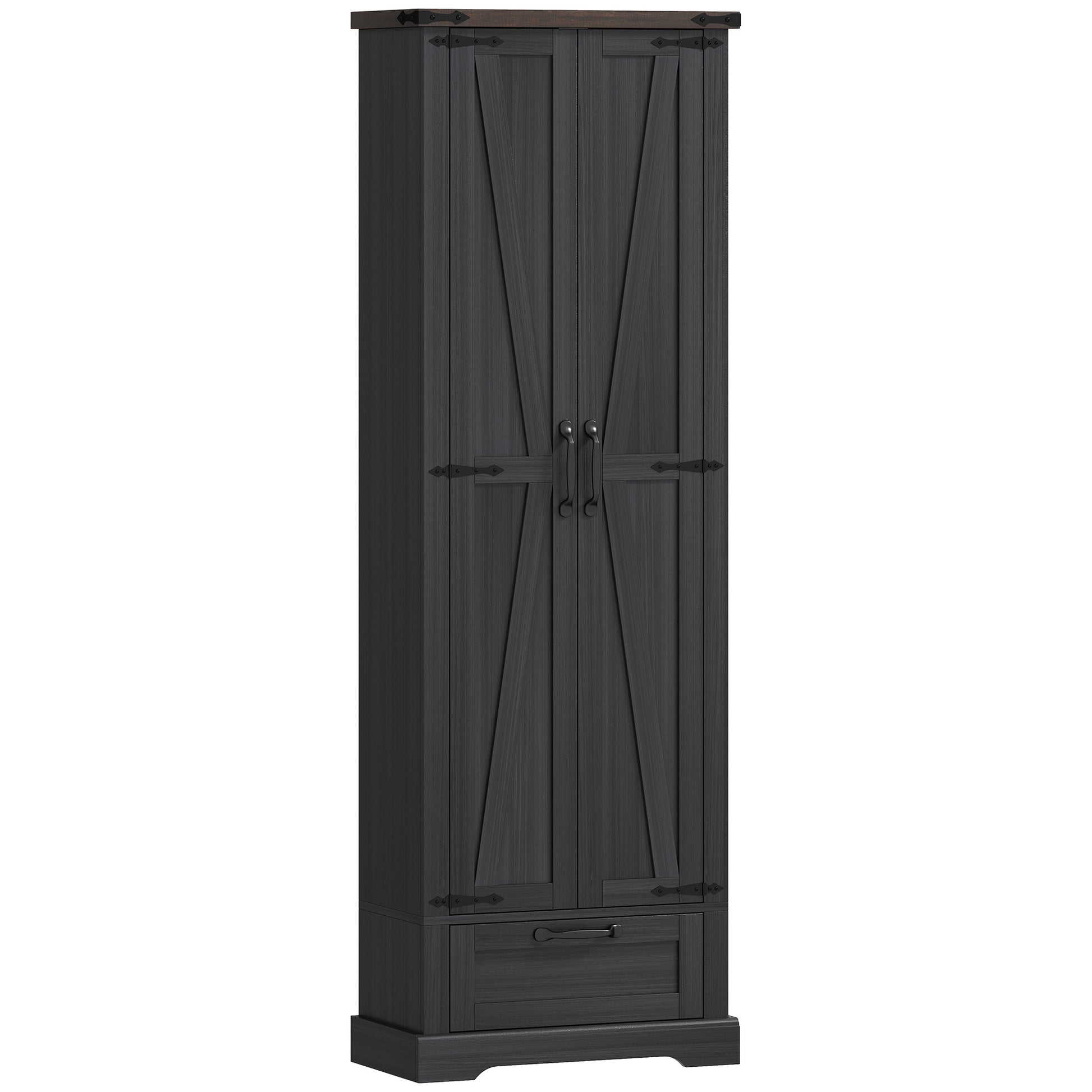 71" Pantry Cabinet - Black Kitchen Storage with Adjustable Shelves, 2 Doors, Drawer-DECOROLALA