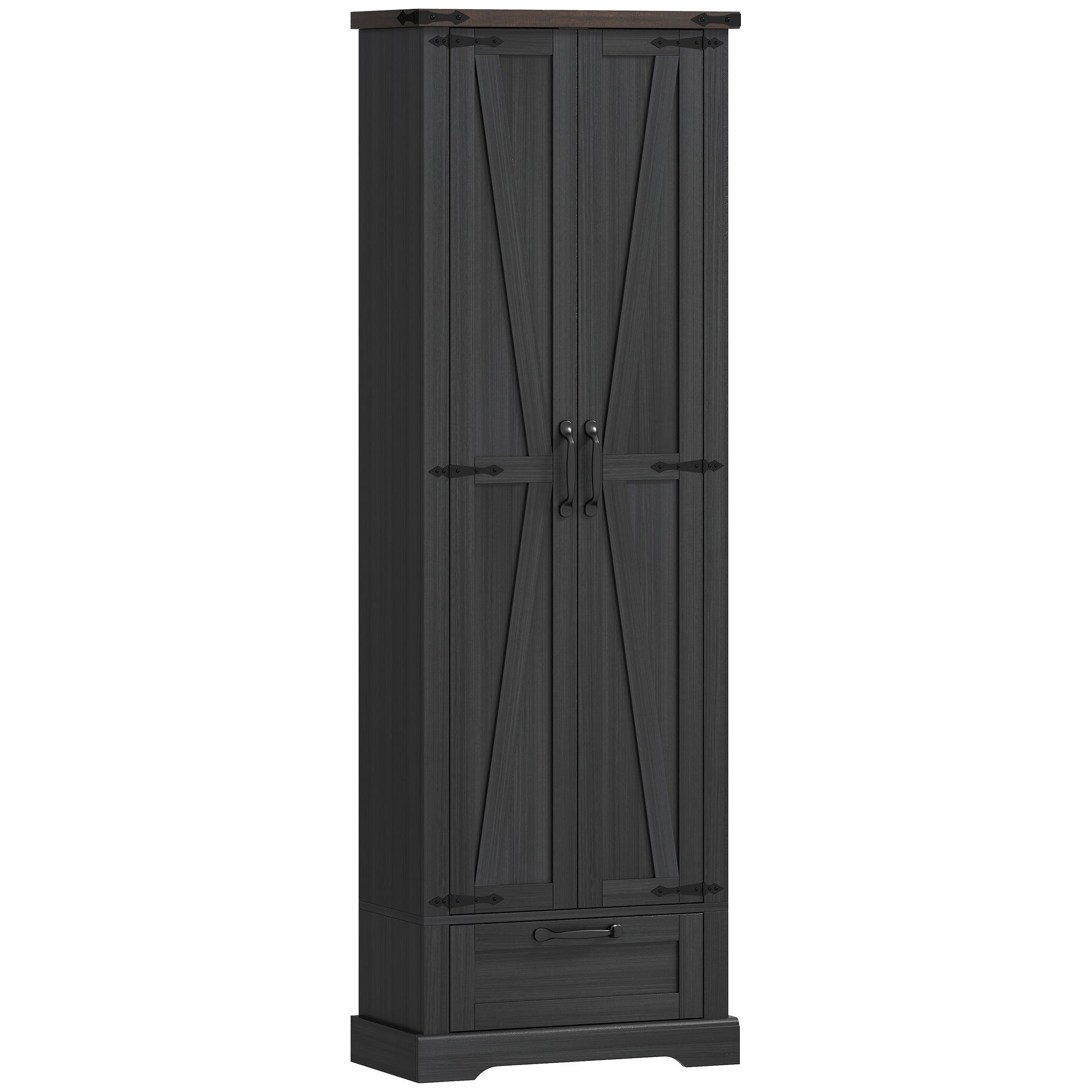 71" Pantry Cabinet - Black Kitchen Storage with Adjustable Shelves, 2 Doors, Drawer-DECOROLALA