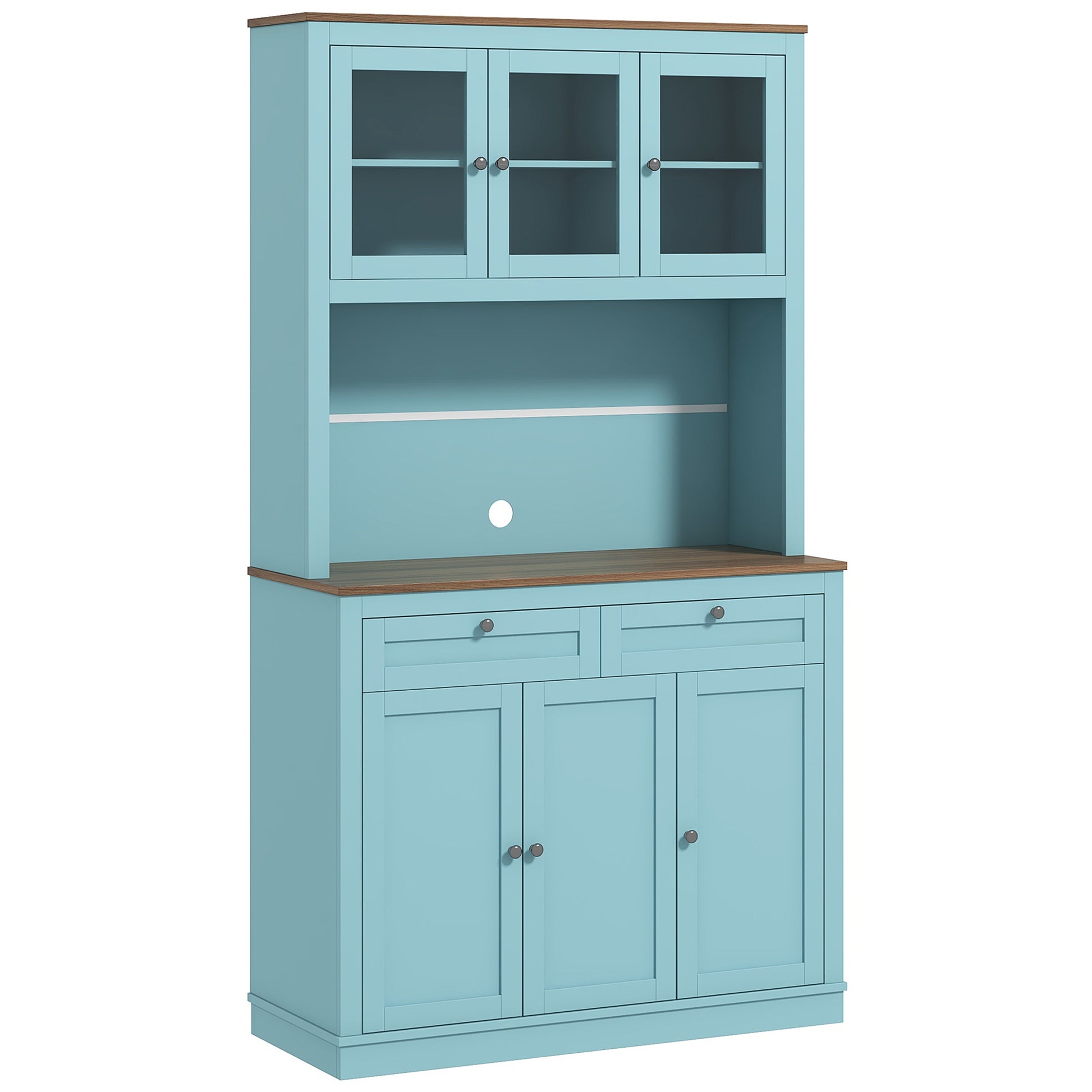 71" Pantry Cabinet - Blue with Microwave Space, 2 Drawers, Adjustable Shelves-DECOROLALA