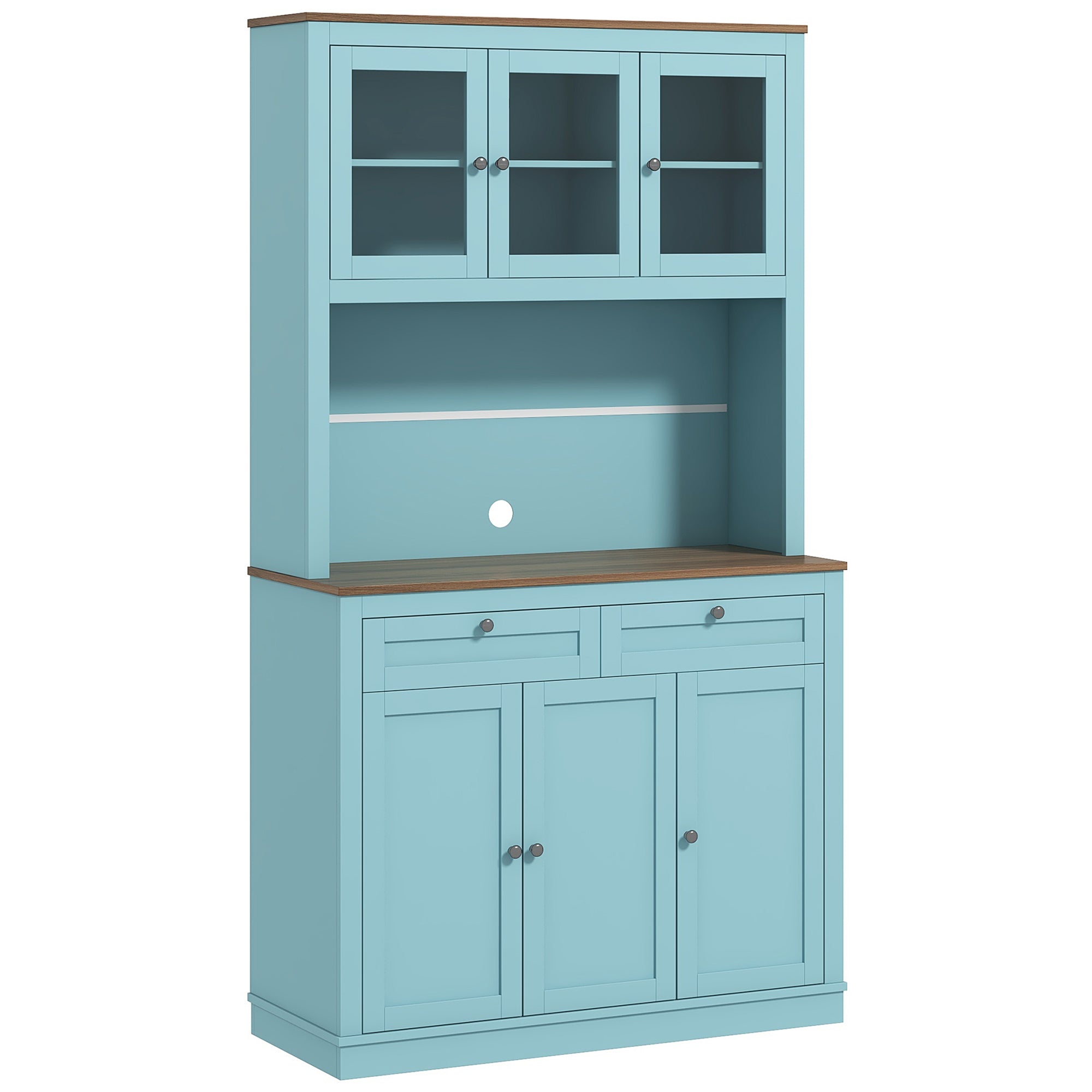 71" Pantry Cabinet - Blue with Microwave Space, 2 Drawers, Adjustable Shelves-DECOROLALA