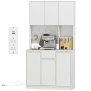 71" Pantry Cabinet, Charging Station, Kitchen Storage, Microwave Stand, Pegboard, White-DECOROLALA