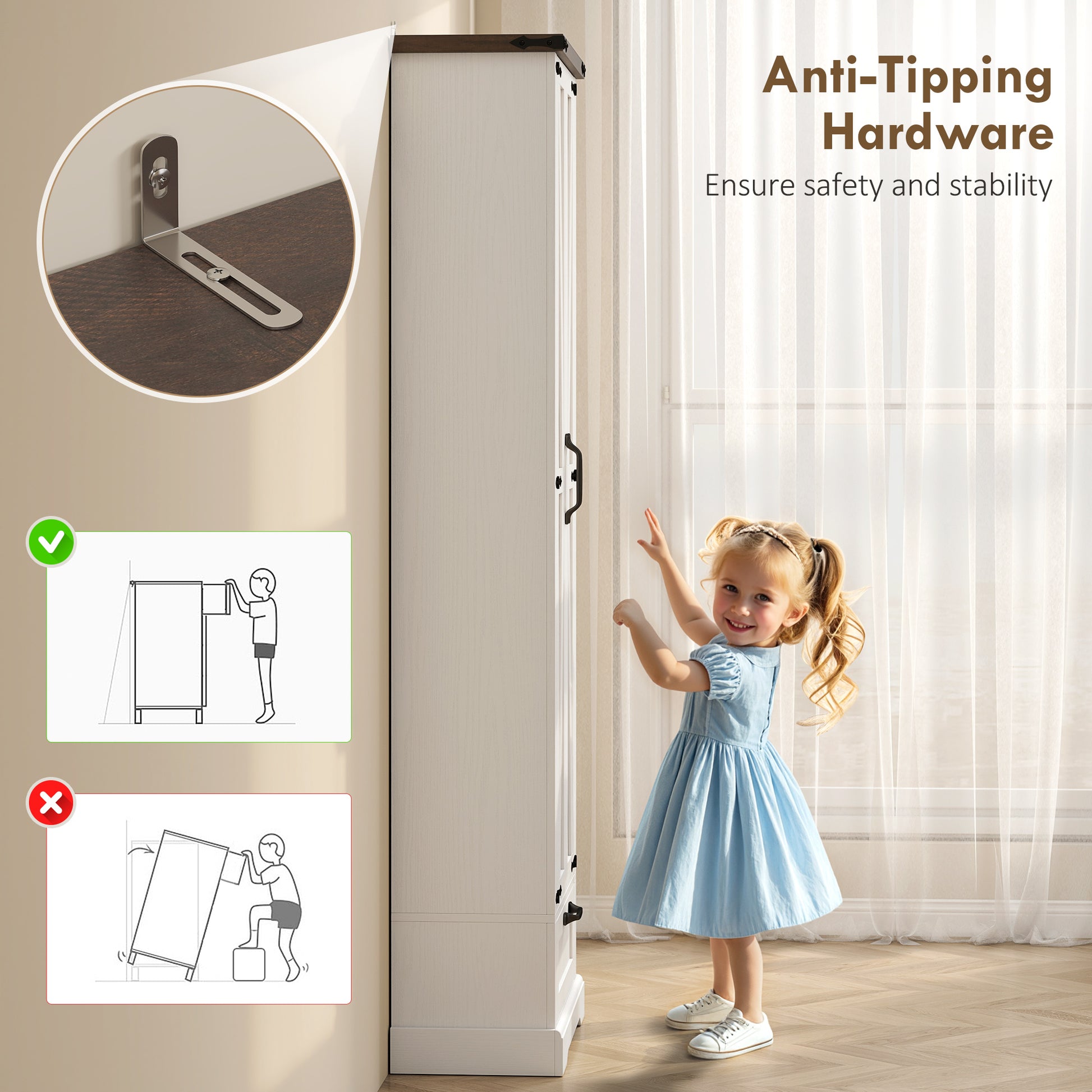 71" Pantry Cabinet - Kitchen Storage with Adjustable Shelves, 2 Doors & Drawer, White-DECOROLALA