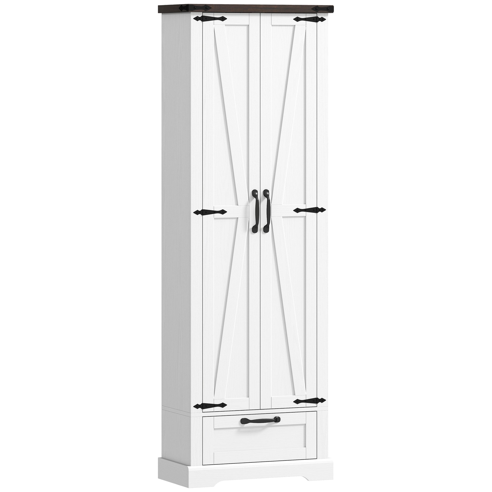 71" Pantry Cabinet - Kitchen Storage with Adjustable Shelves, 2 Doors & Drawer, White-DECOROLALA
