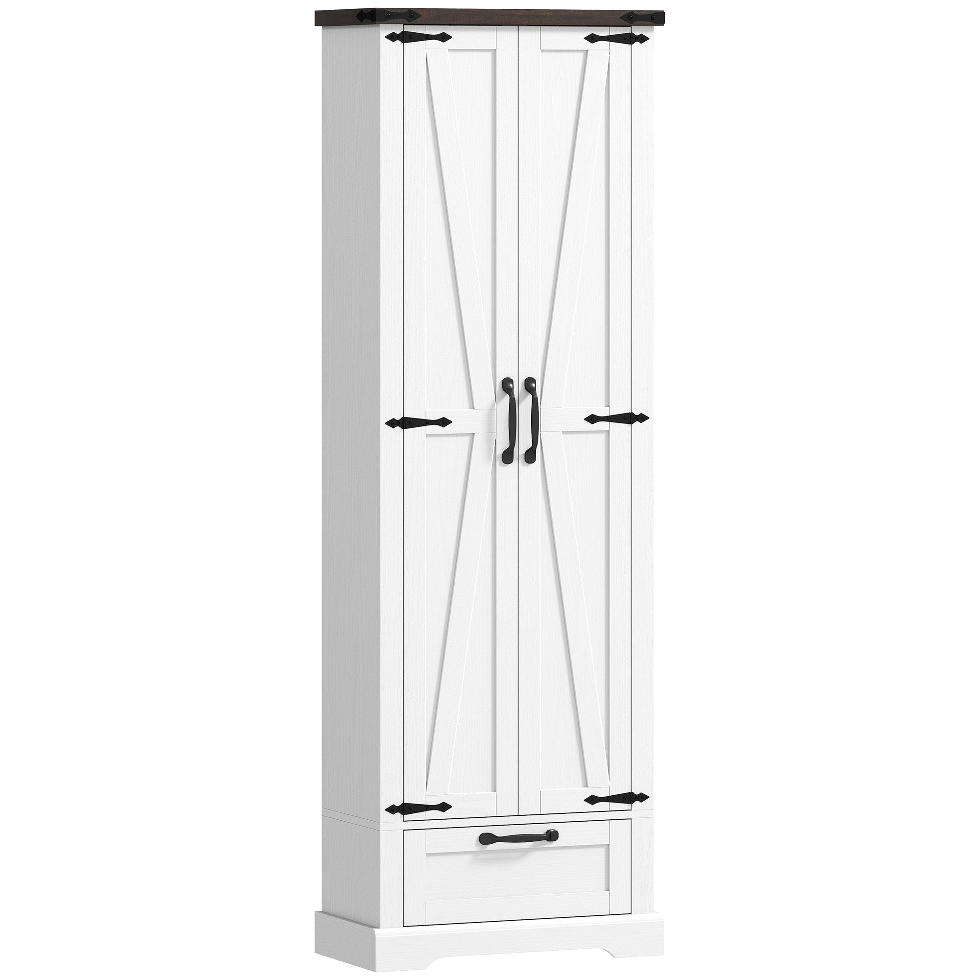 71" Pantry Cabinet - Kitchen Storage with Adjustable Shelves, 2 Doors & Drawer, White-DECOROLALA