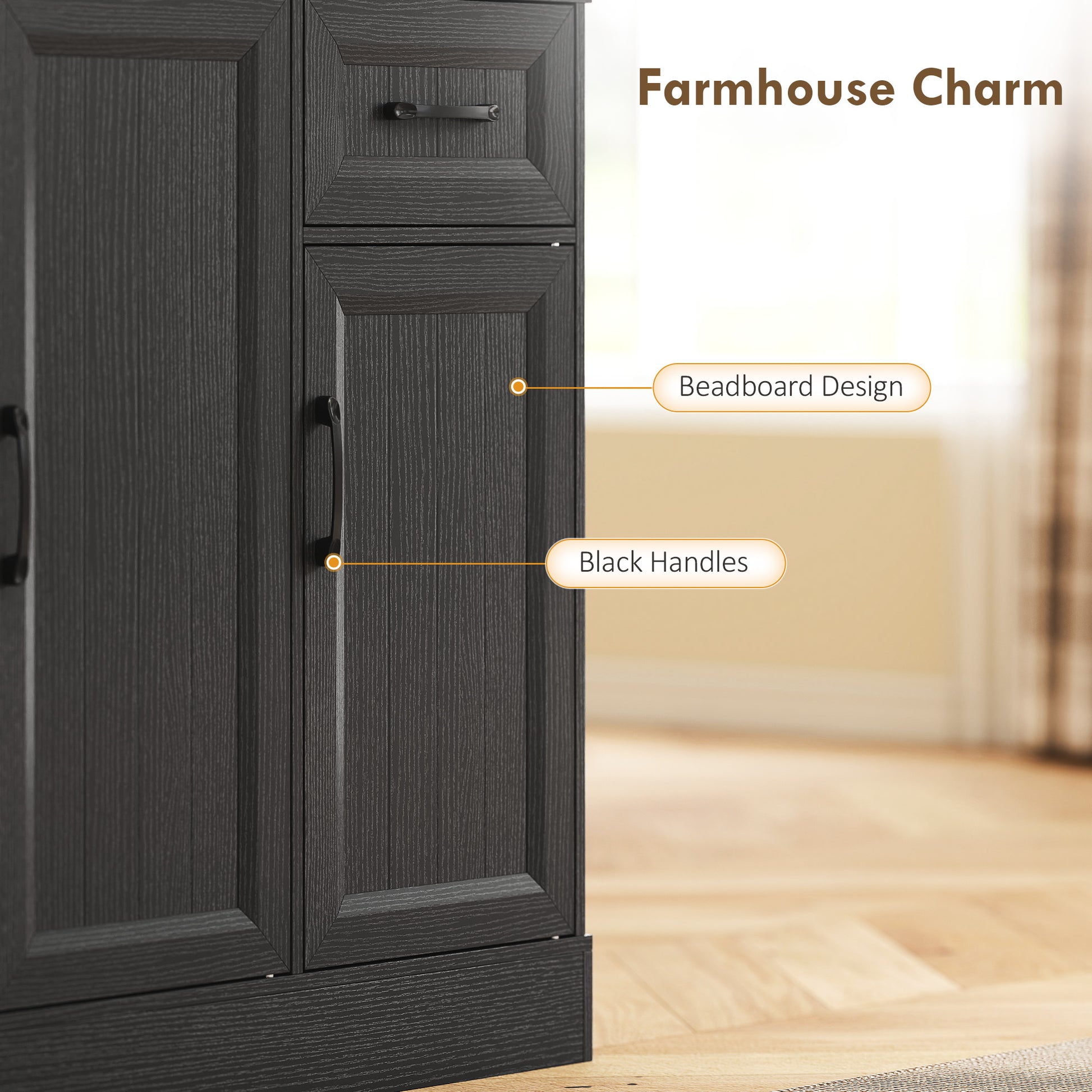 71" Pantry Cabinet with Charging, Black Kitchen Storage-DECOROLALA
