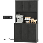 71" Pantry Cabinet with Charging, Black Kitchen Storage-DECOROLALA