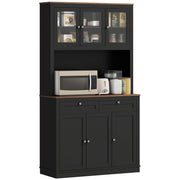 71" Pantry Cabinet with Microwave Space, Black, Adjustable Shelves-DECOROLALA