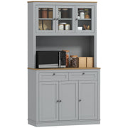 71" Pantry Cabinet with Microwave Space, Grey Buffet with Glass Doors, 2 Drawers-DECOROLALA