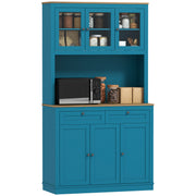71" Pantry Cabinet with Microwave Space & Hutch - Navy Blue-DECOROLALA