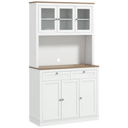 71" Pantry Cabinet with Microwave Space, White, Adjustable Shelves, Glass Doors-DECOROLALA