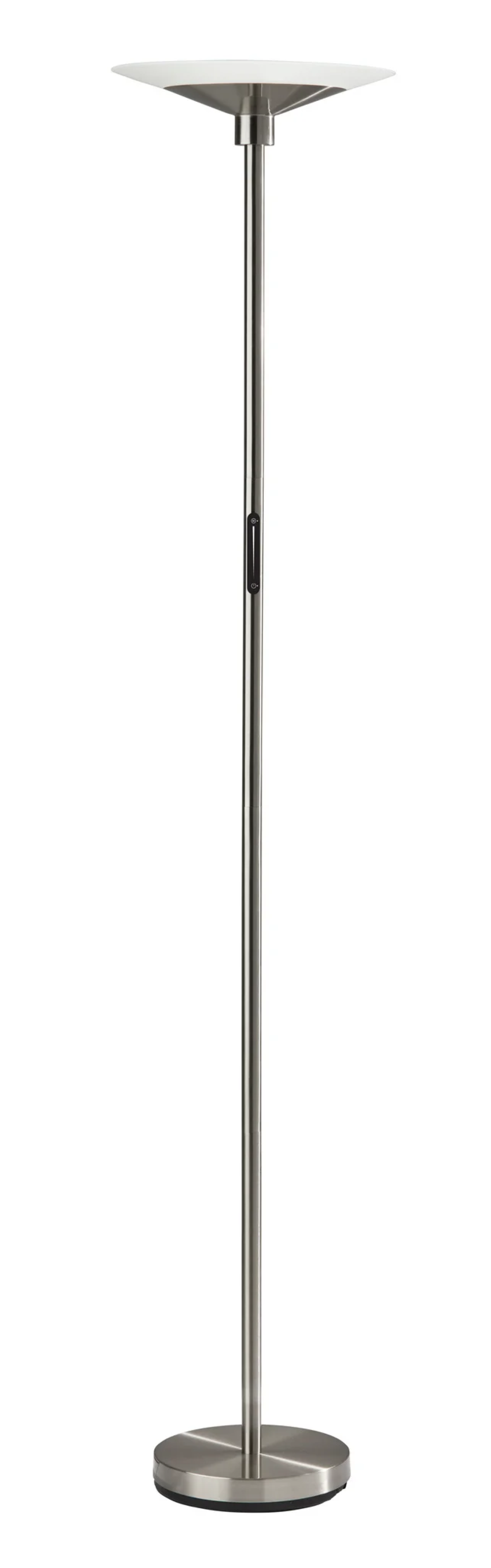 71" Silver LED Torchiere Floor Lamp With White Glass Cone Shade-Floor Lamps-DECOROLALA
