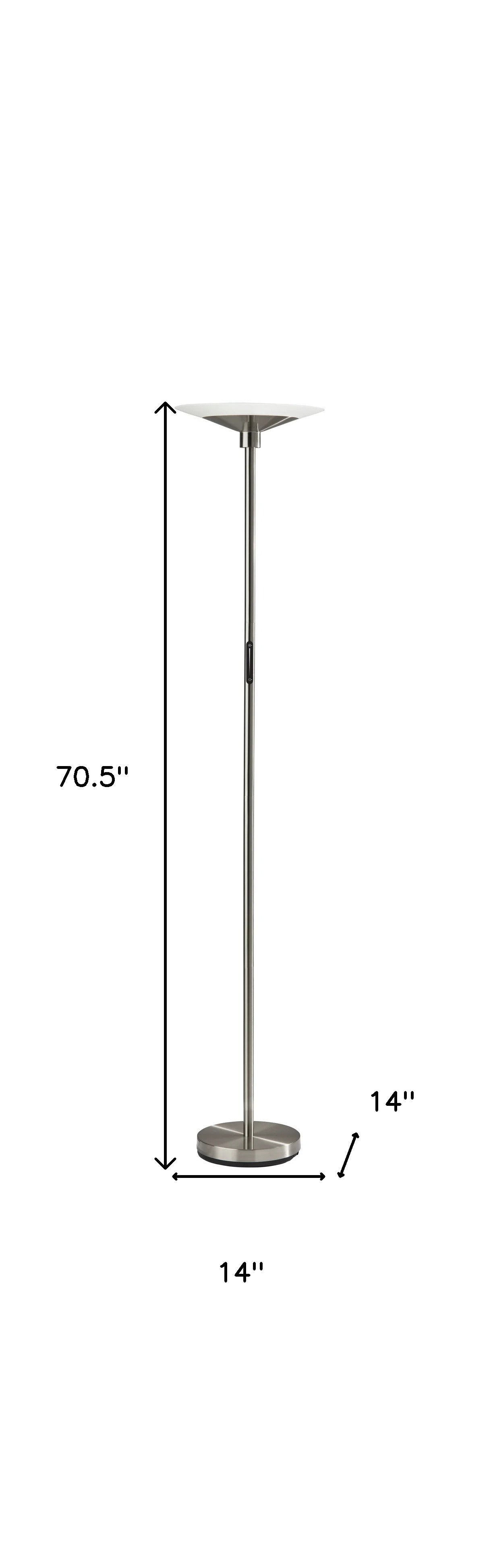 71" Silver LED Torchiere Floor Lamp With White Glass Cone Shade-Floor Lamps-DECOROLALA