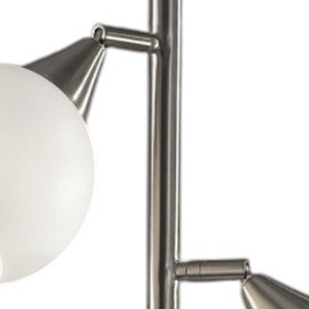 71" Silver Metal Floor Lamp With White Dome Shade-Floor Lamps-DECOROLALA