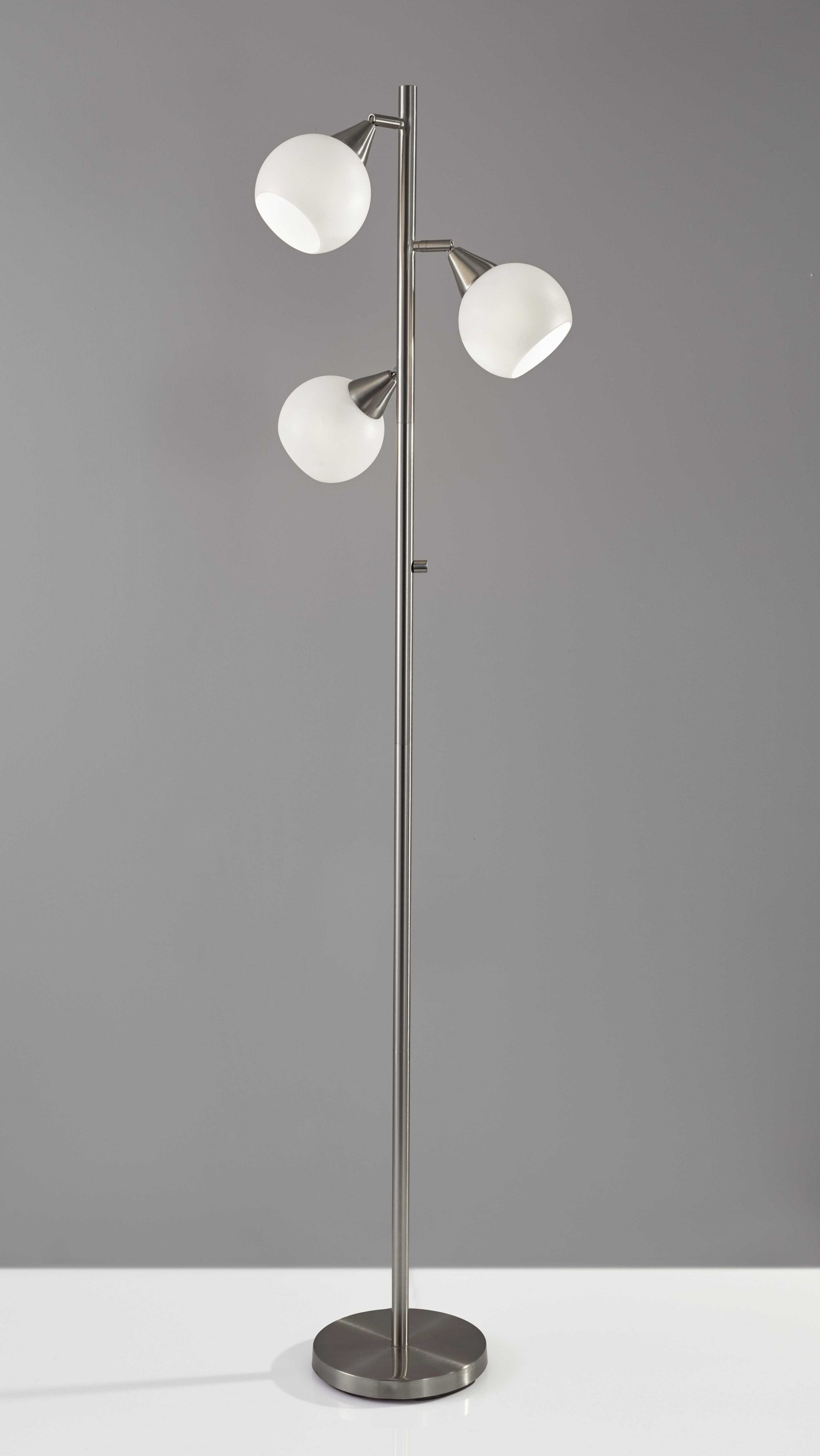 71" Silver Metal Floor Lamp With White Dome Shade-Floor Lamps-DECOROLALA
