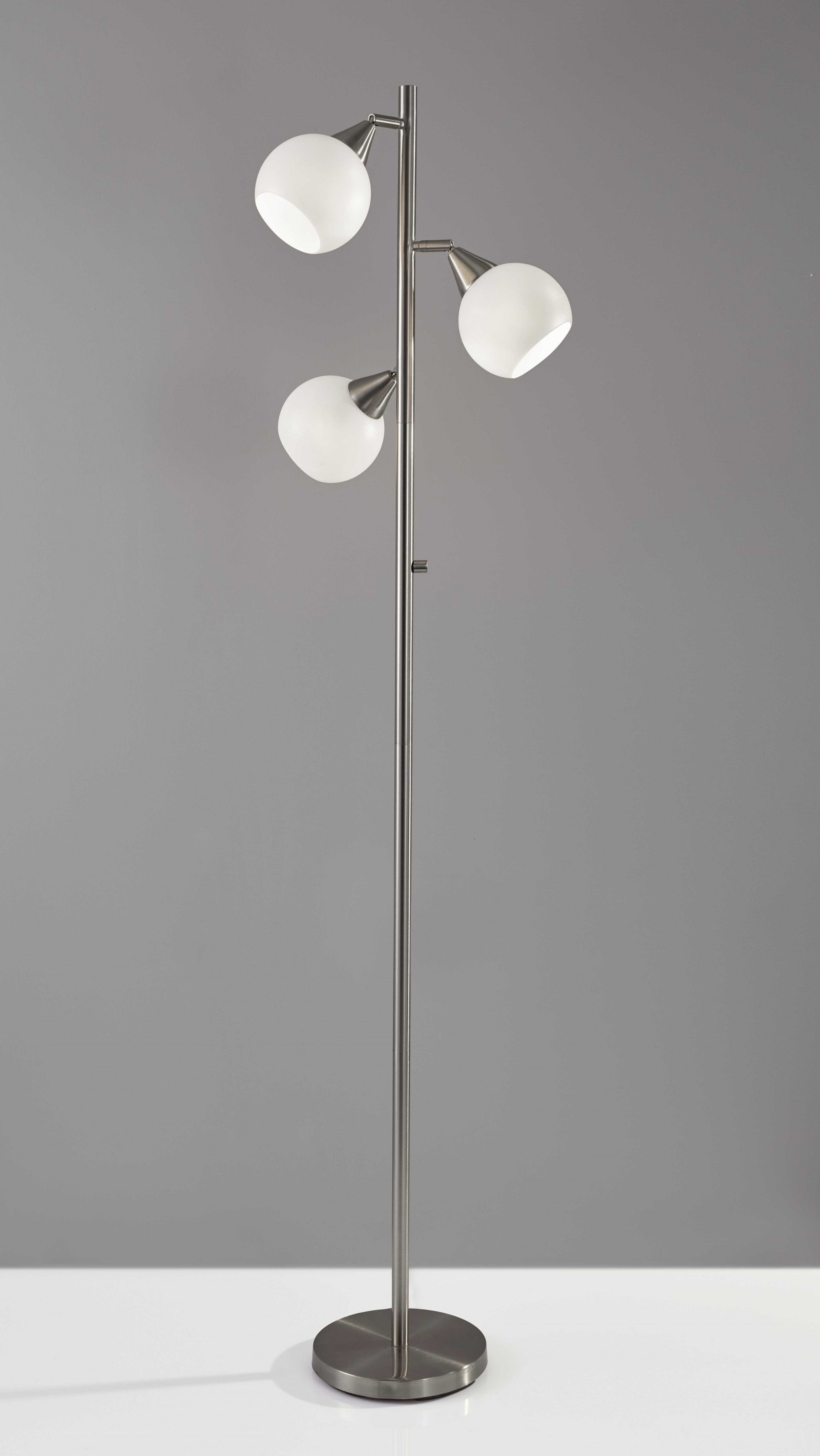 71" Silver Metal Floor Lamp With White Dome Shade-Floor Lamps-DECOROLALA