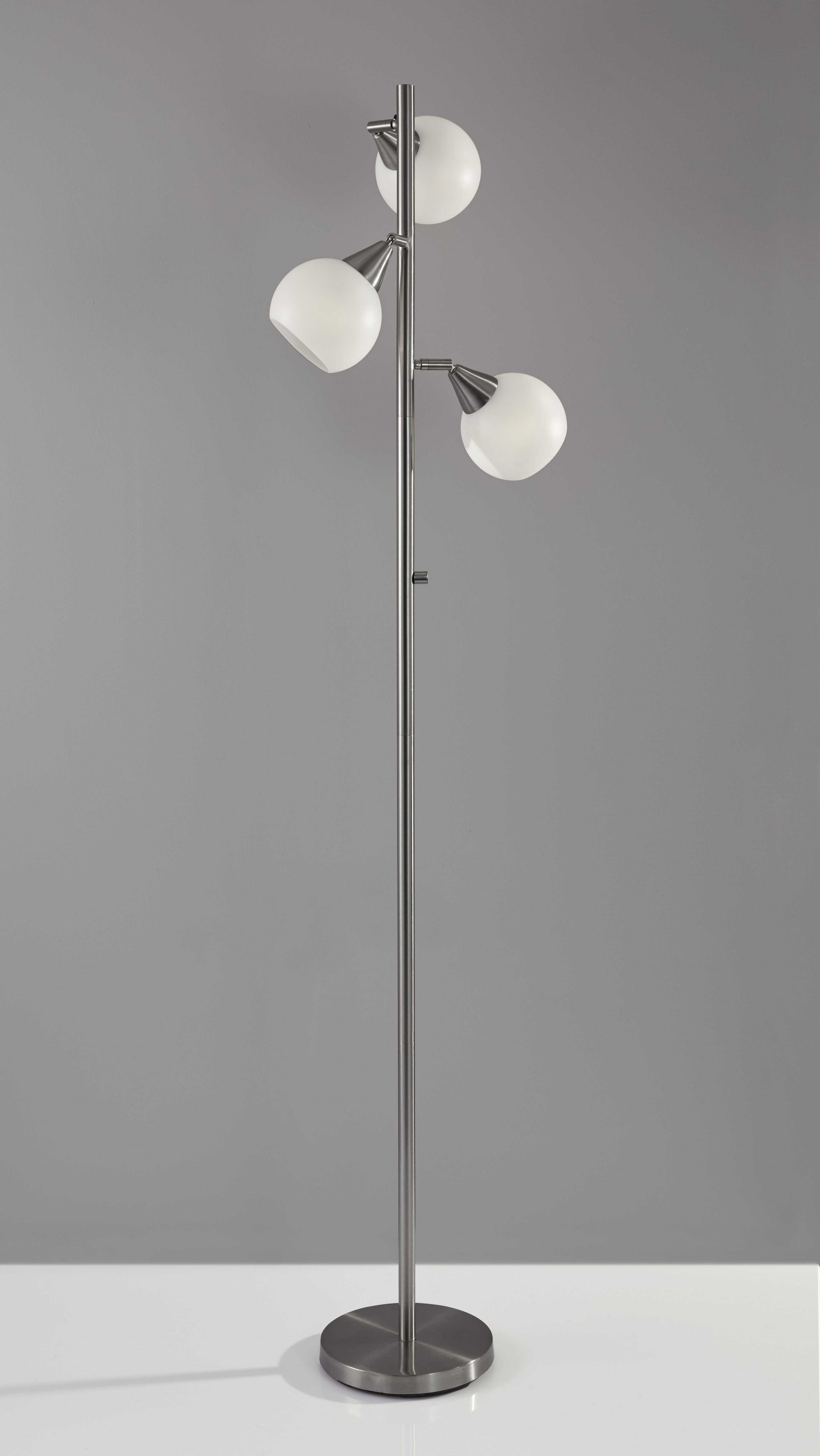 71" Silver Metal Floor Lamp With White Dome Shade-Floor Lamps-DECOROLALA