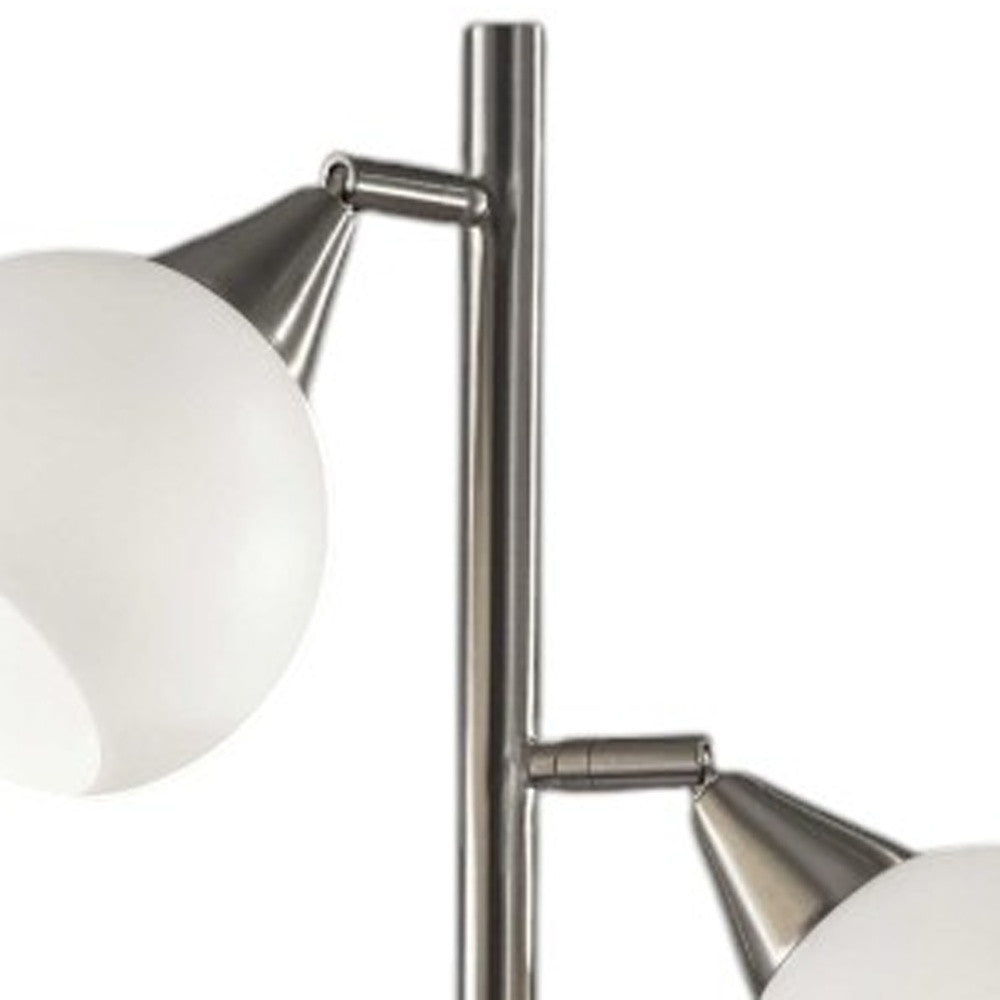 71" Silver Metal Floor Lamp With White Dome Shade-Floor Lamps-DECOROLALA