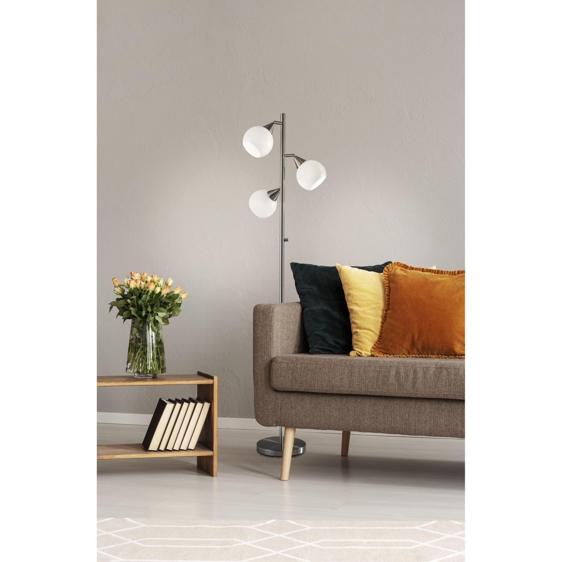 71" Silver Metal Floor Lamp With White Dome Shade-Floor Lamps-DECOROLALA