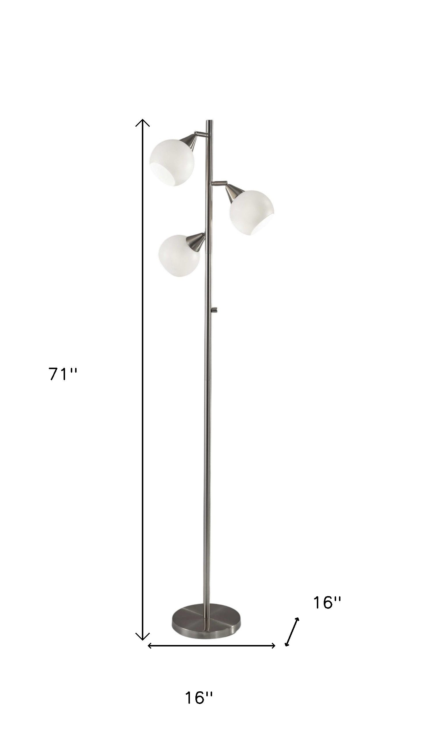 71" Silver Metal Floor Lamp With White Dome Shade-Floor Lamps-DECOROLALA