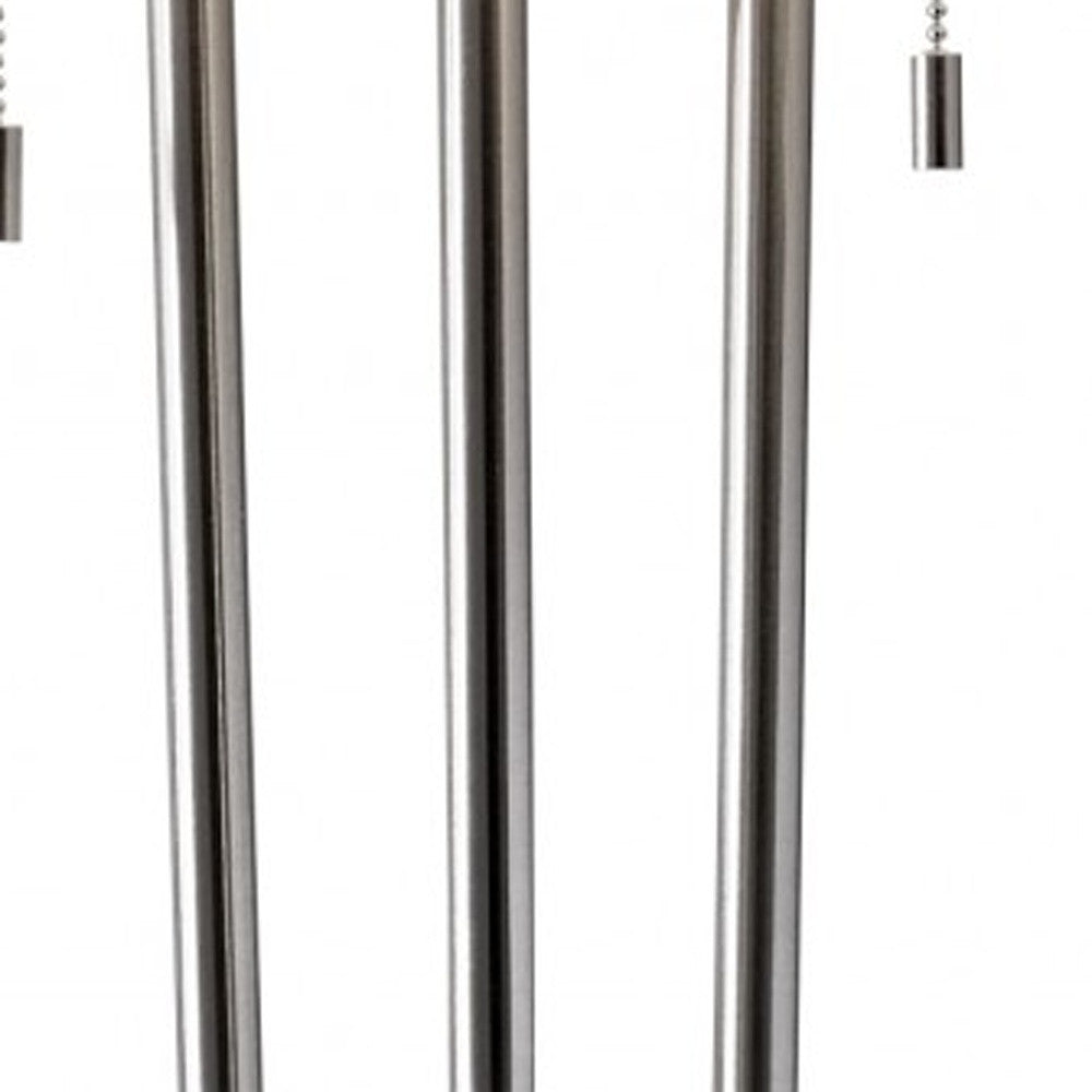 71" Silver Metal Two Light Floor Lamp With White Linen Drum Shade-Floor Lamps-DECOROLALA