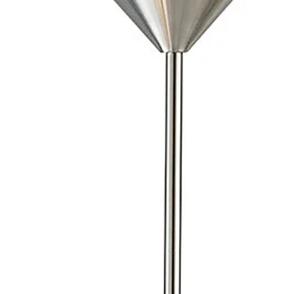 71" Silver Metal Two Light Torchiere Floor Lamp With White Bowl Shade-Floor Lamps-DECOROLALA