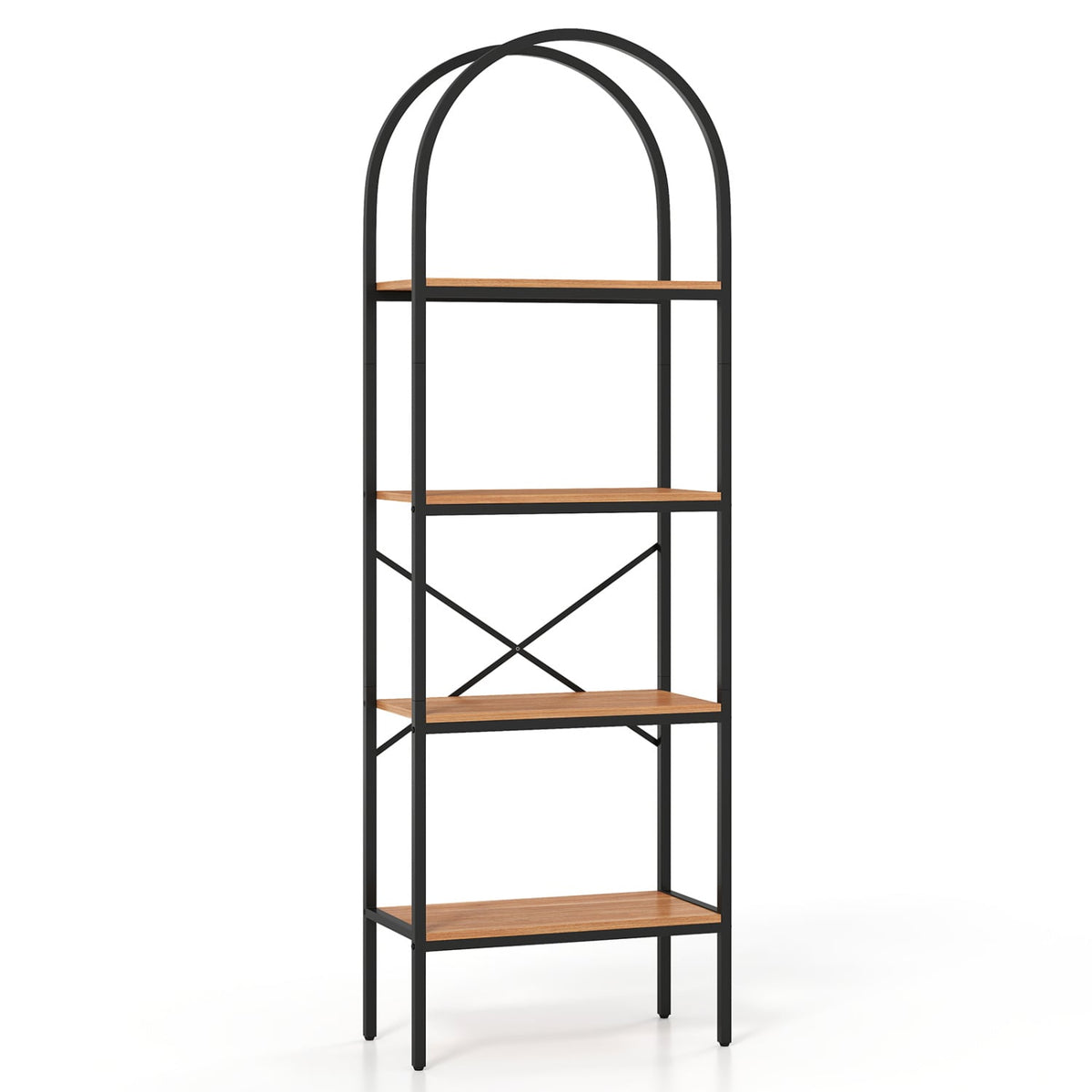 71" Tall Arched Bookcase 4-Tier with Storage Shelves & Metal Frame for Home Office-Brown & Black-Bookcases-DECOROLALA