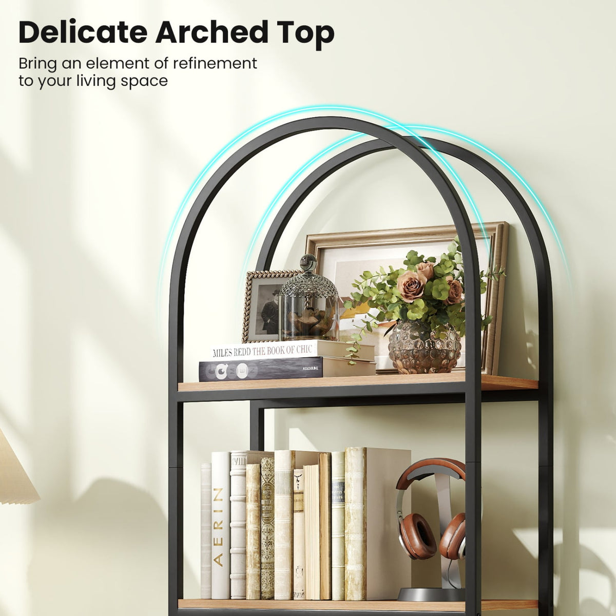 71" Tall Arched Bookcase 4-Tier with Storage Shelves & Metal Frame for Home Office-Brown & Black-Bookcases-DECOROLALA