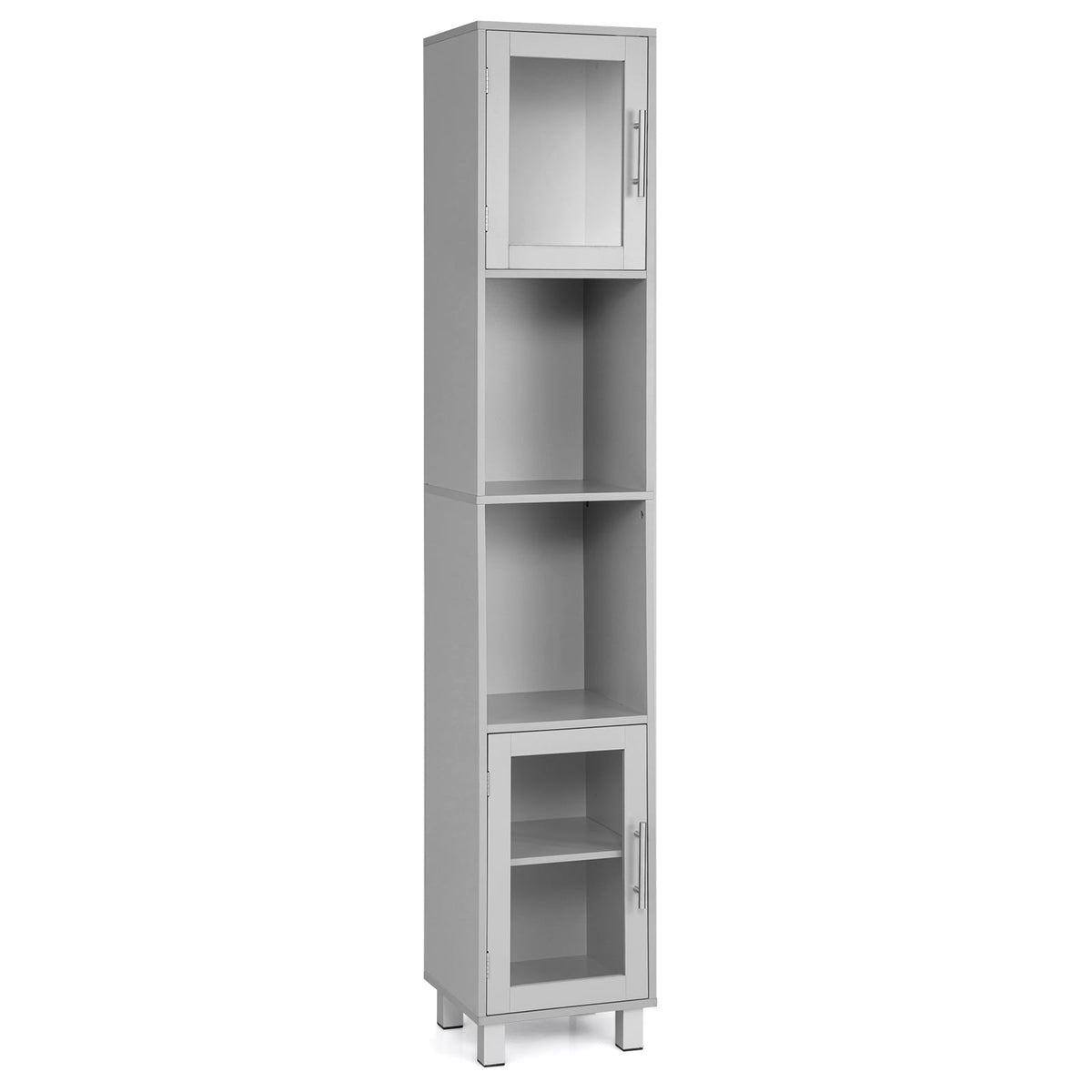 71" Tall Bathroom Storage Cabinet - Gray Narrow Tower Shelf-Bathroom Floor Cabinets-DECOROLALA