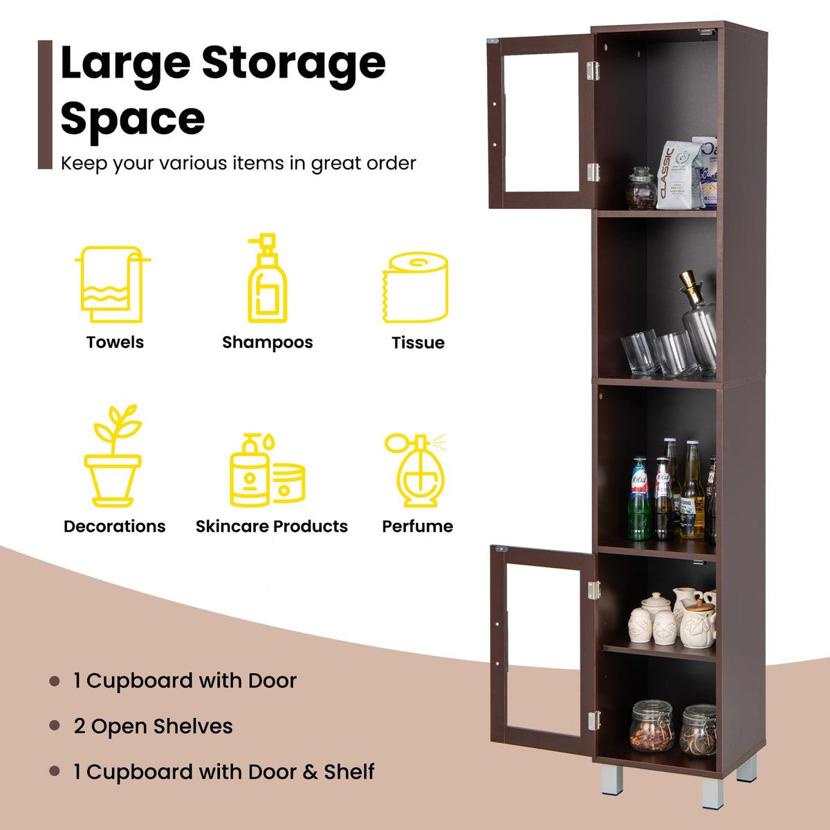 71" Tall Bathroom Storage Cabinet - Gray Narrow Tower Shelf-Floor Cabinets-DECOROLALA