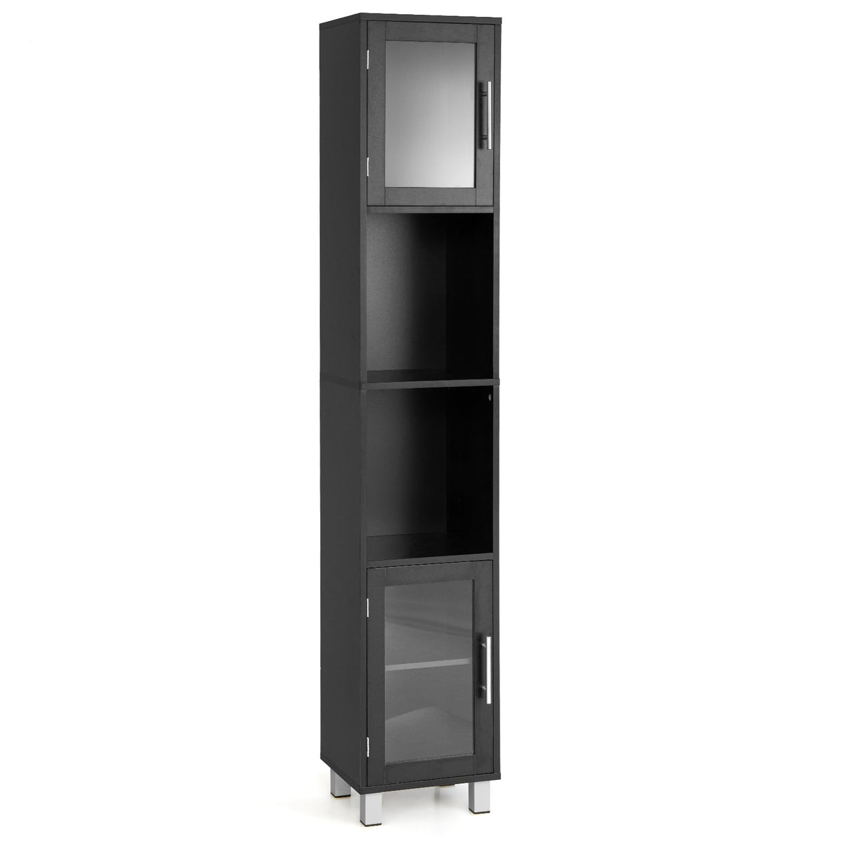 71" Tall Tower Bathroom Storage Cabinet - Black Wood 13"x12"-Bathroom Floor Cabinets-DECOROLALA