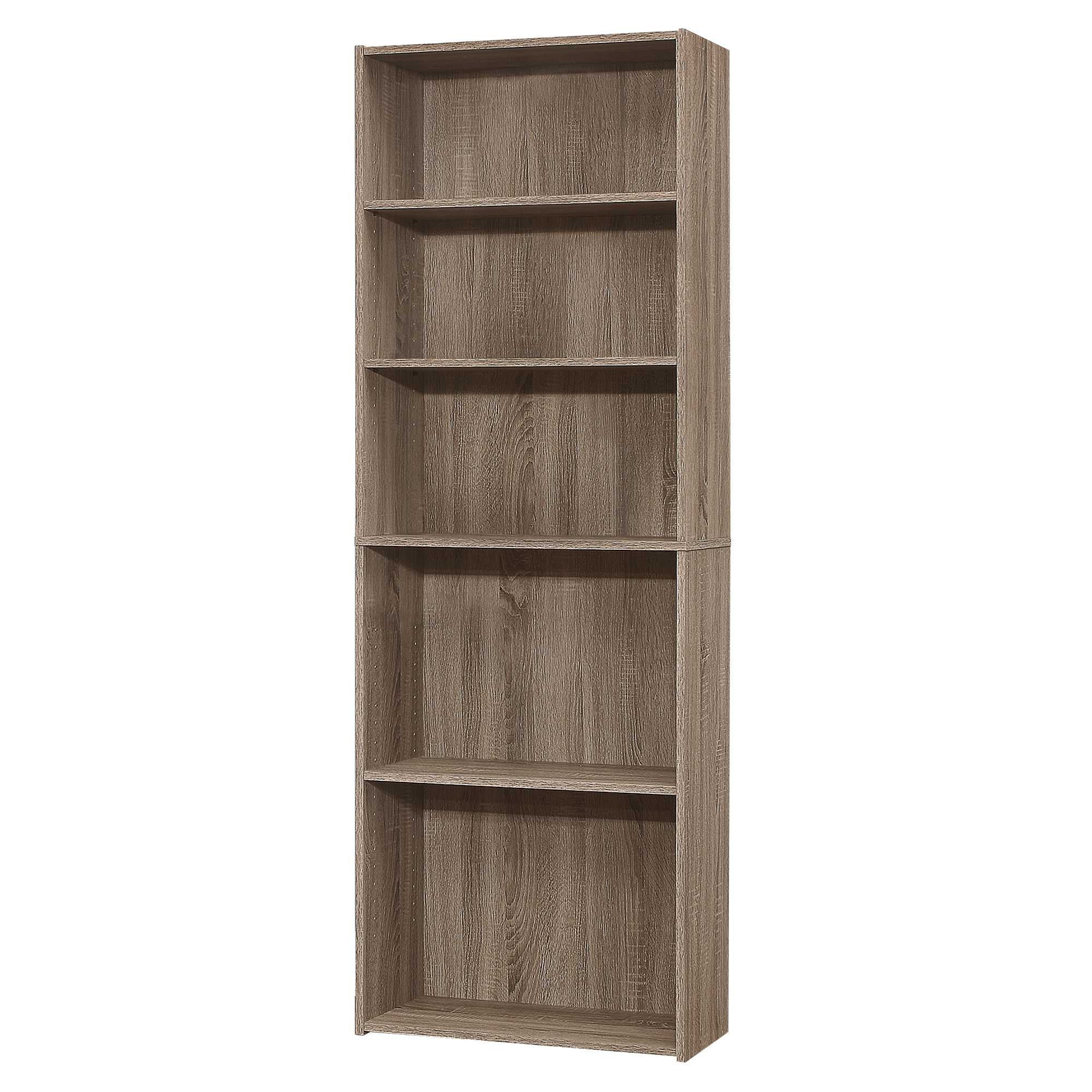 71" Taupe Distressed Wood Adjustable Five Tier Bookcase-Bookcases-DECOROLALA