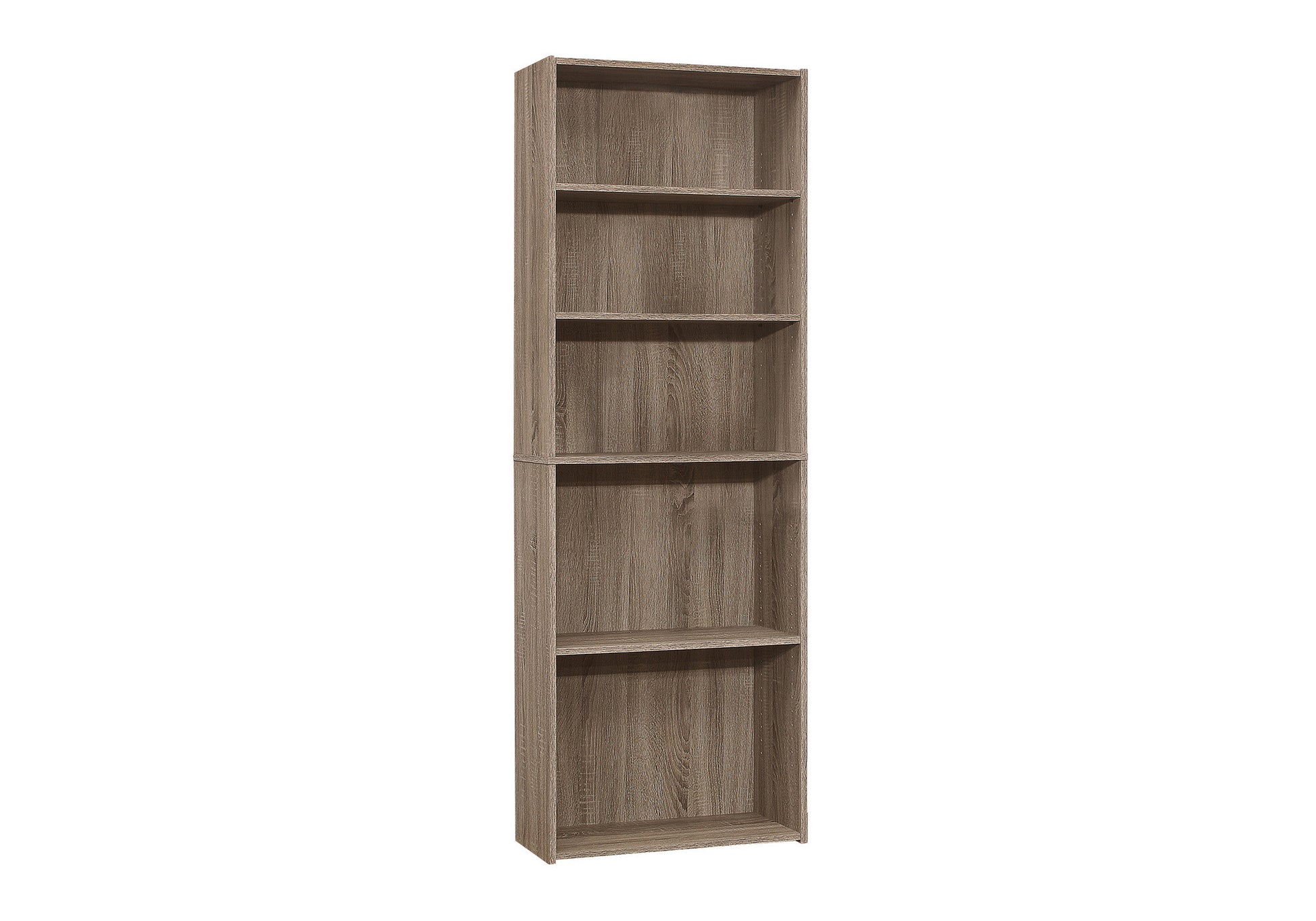 71" Taupe Distressed Wood Adjustable Five Tier Bookcase-Bookcases-DECOROLALA