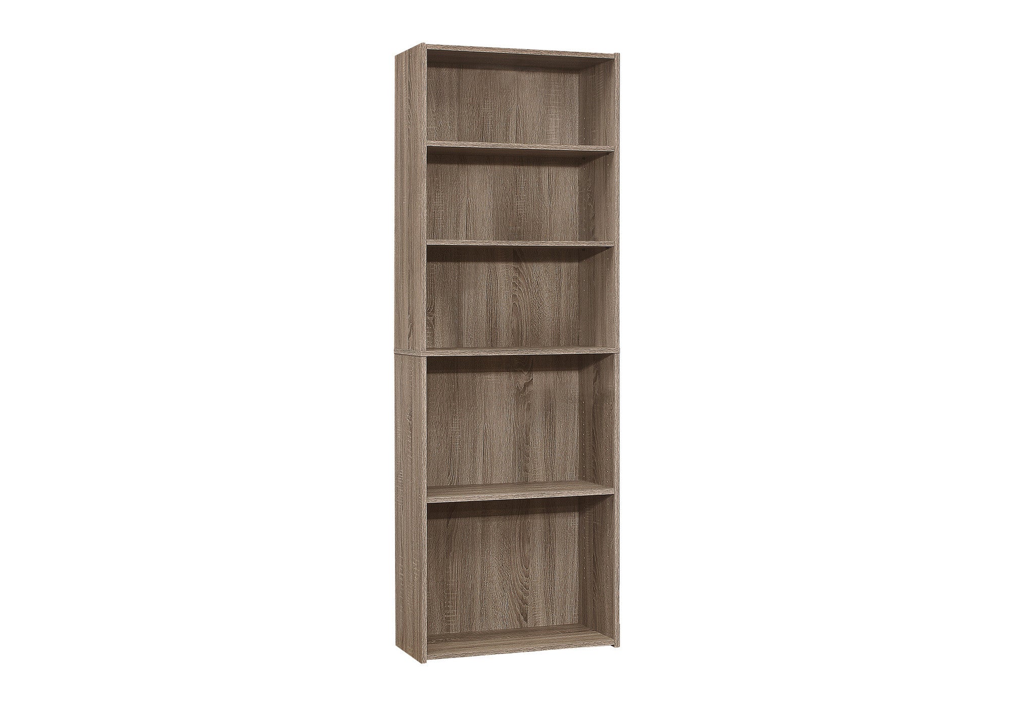 71" Taupe Distressed Wood Adjustable Five Tier Bookcase-Bookcases-DECOROLALA