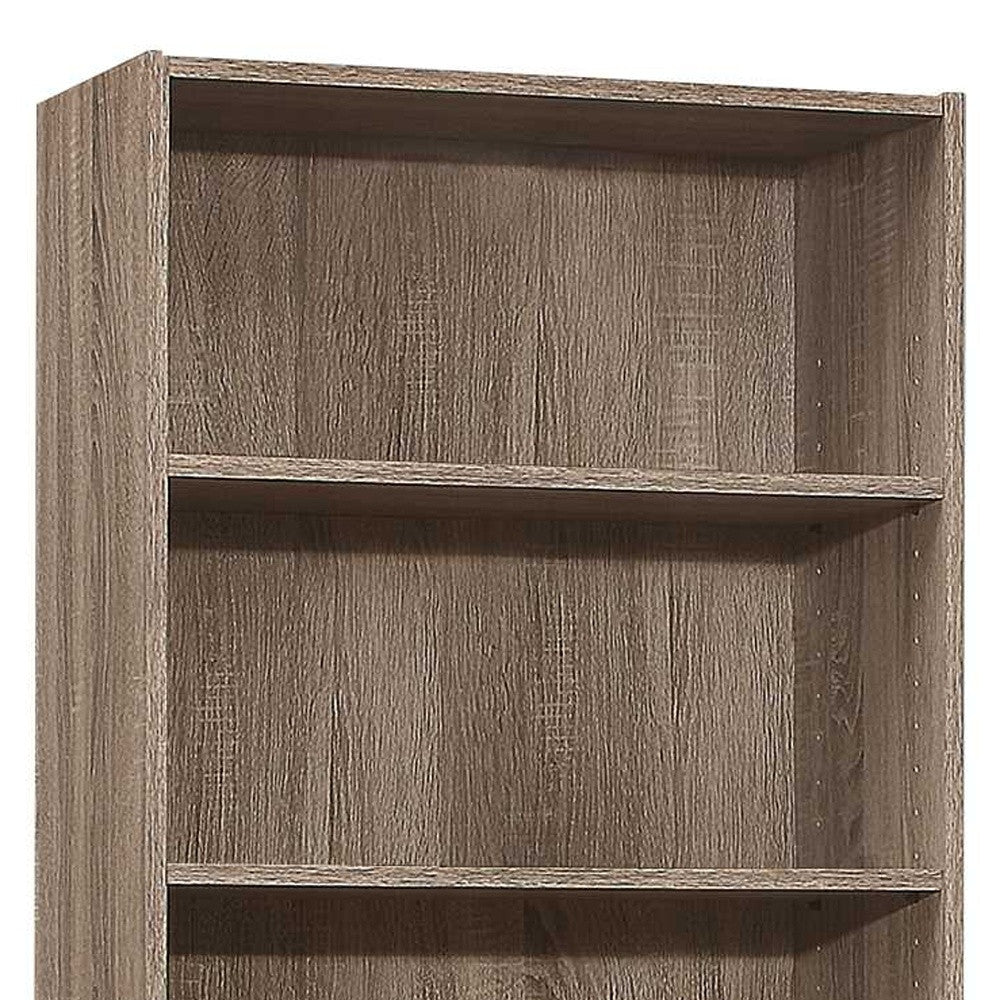 71" Taupe Distressed Wood Adjustable Five Tier Bookcase-Bookcases-DECOROLALA