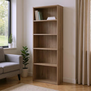 71" Taupe Distressed Wood Adjustable Five Tier Bookcase-Bookcases-DECOROLALA