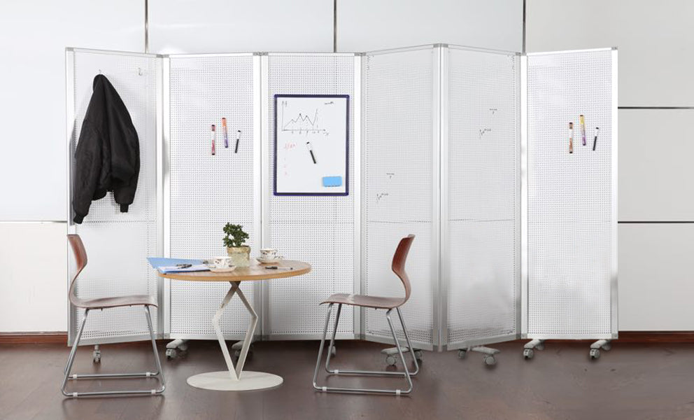 71" White Iron Folding Six Panel Screen Room Divider-Room Dividers-DECOROLALA