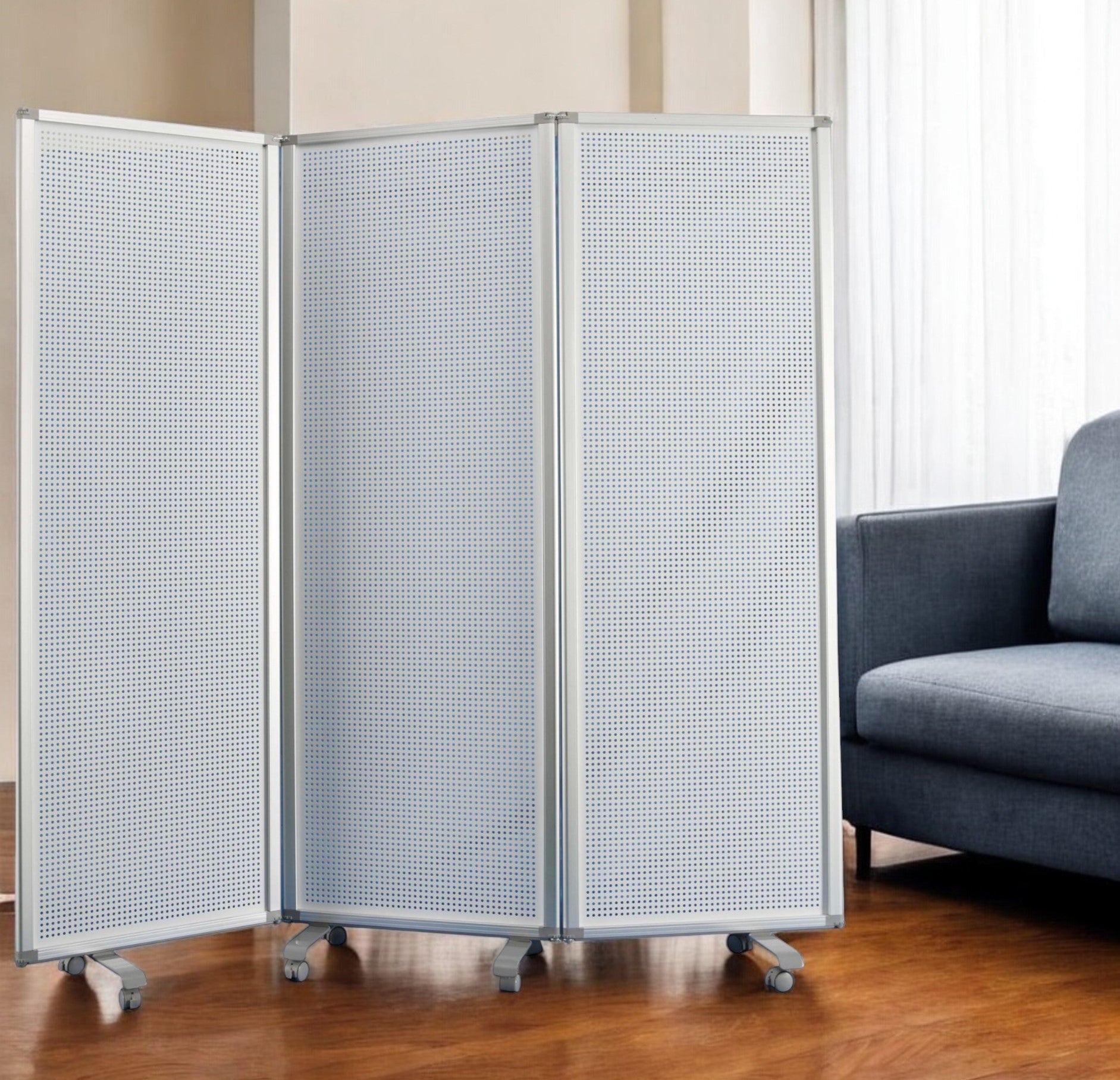 71" White Iron Folding Six Panel Screen Room Divider-Room Dividers-DECOROLALA