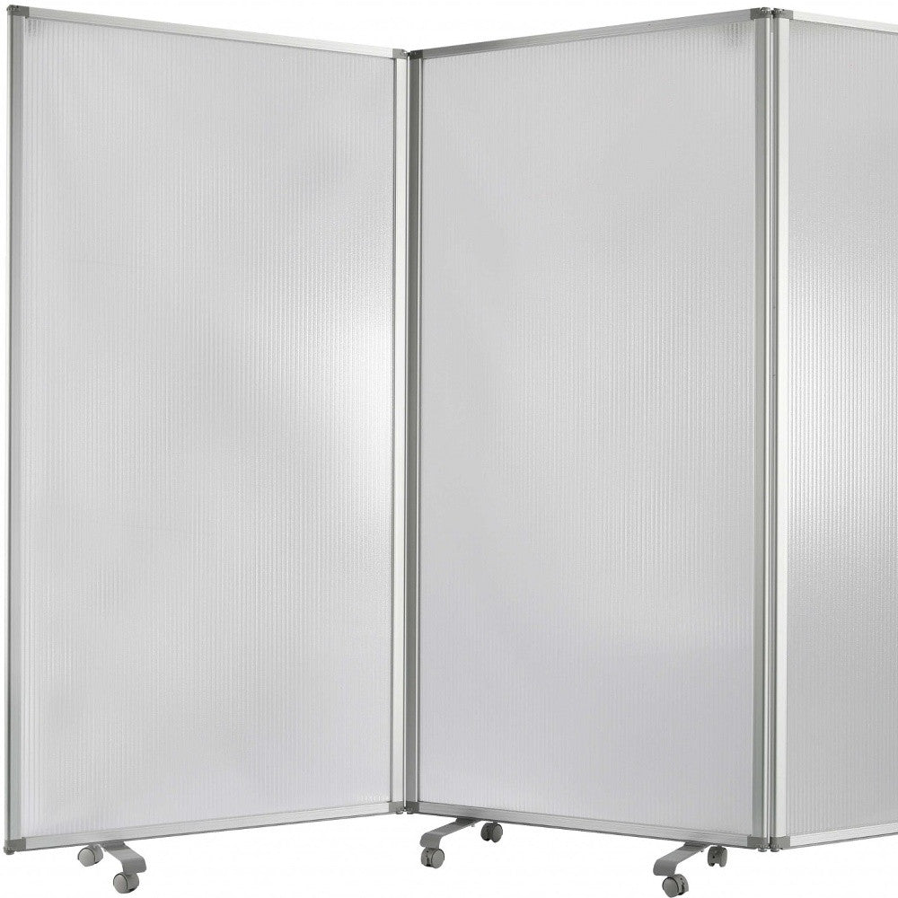 71" White Iron Folding Three Panel Screen Room Divider-Room Dividers-DECOROLALA